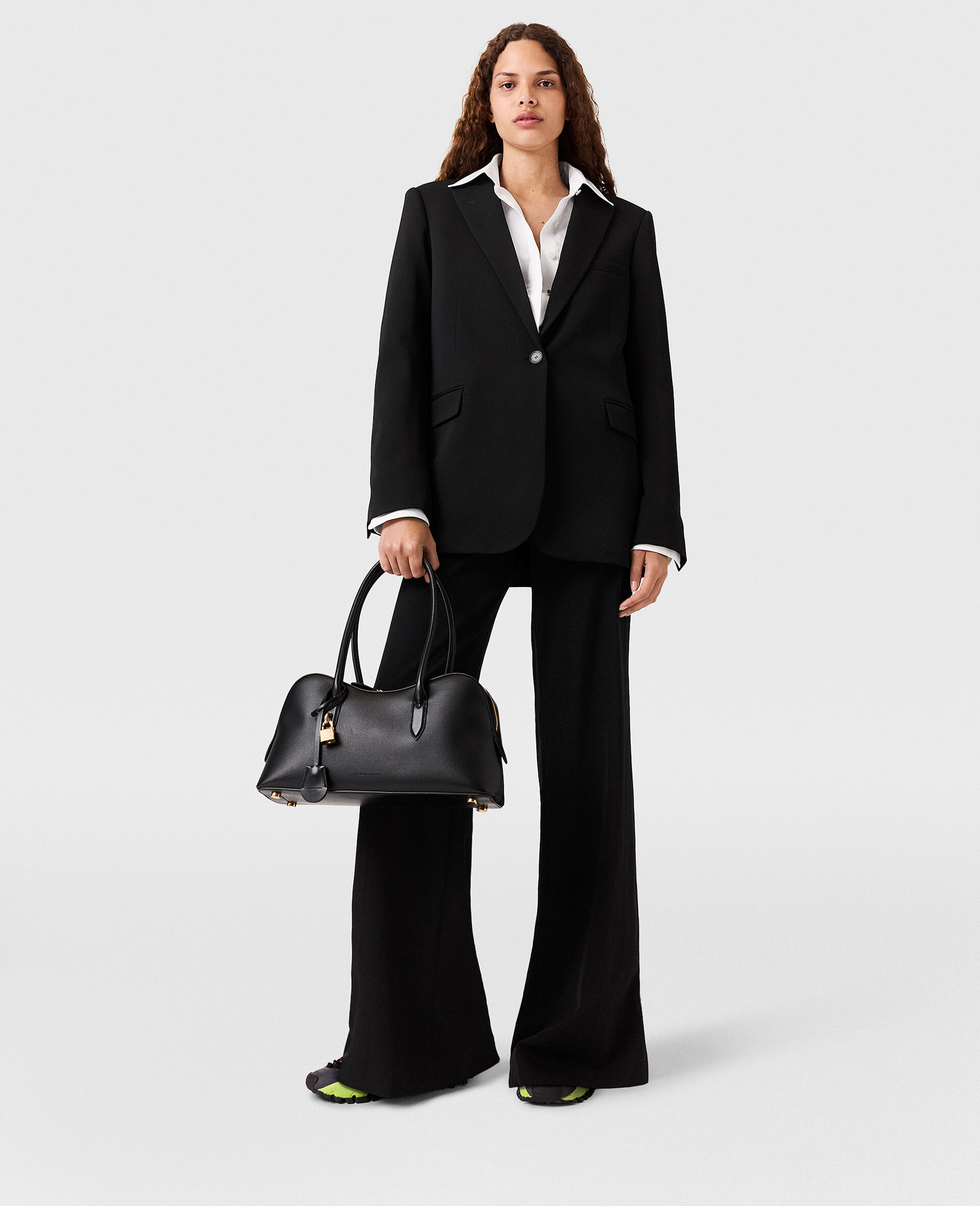 Wool Flannel Tailored Trousers-Black-model