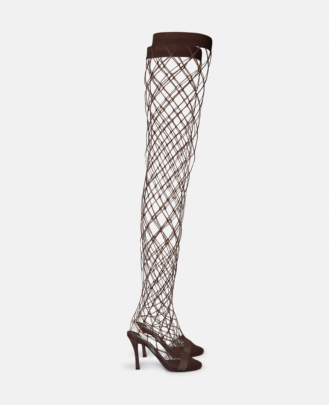 Women Chocolate Stella 100 Fishnet Thigh-High Heels | Stella McCartney PT