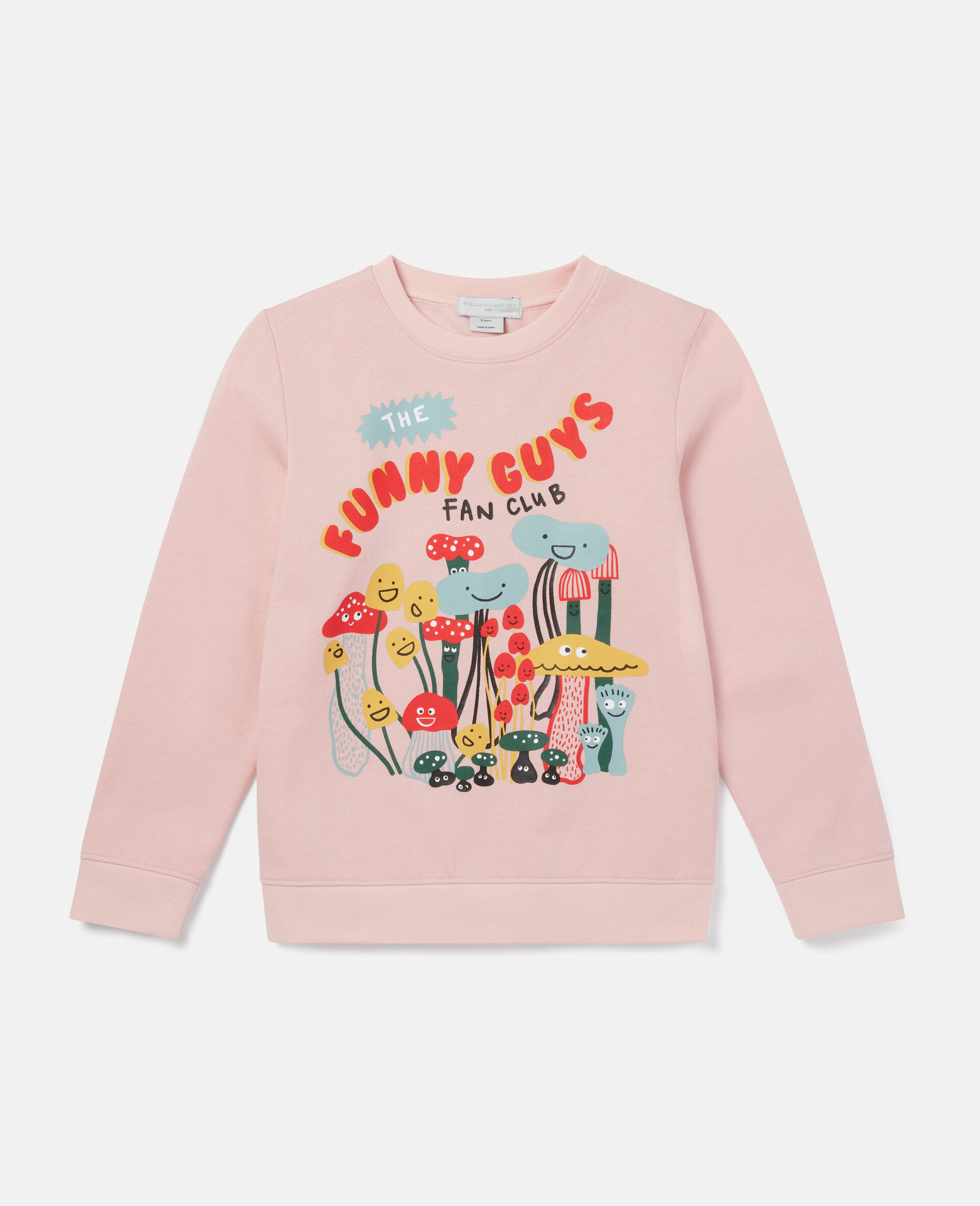 Mushroom Print Cotton Sweatshirt-Pink-large