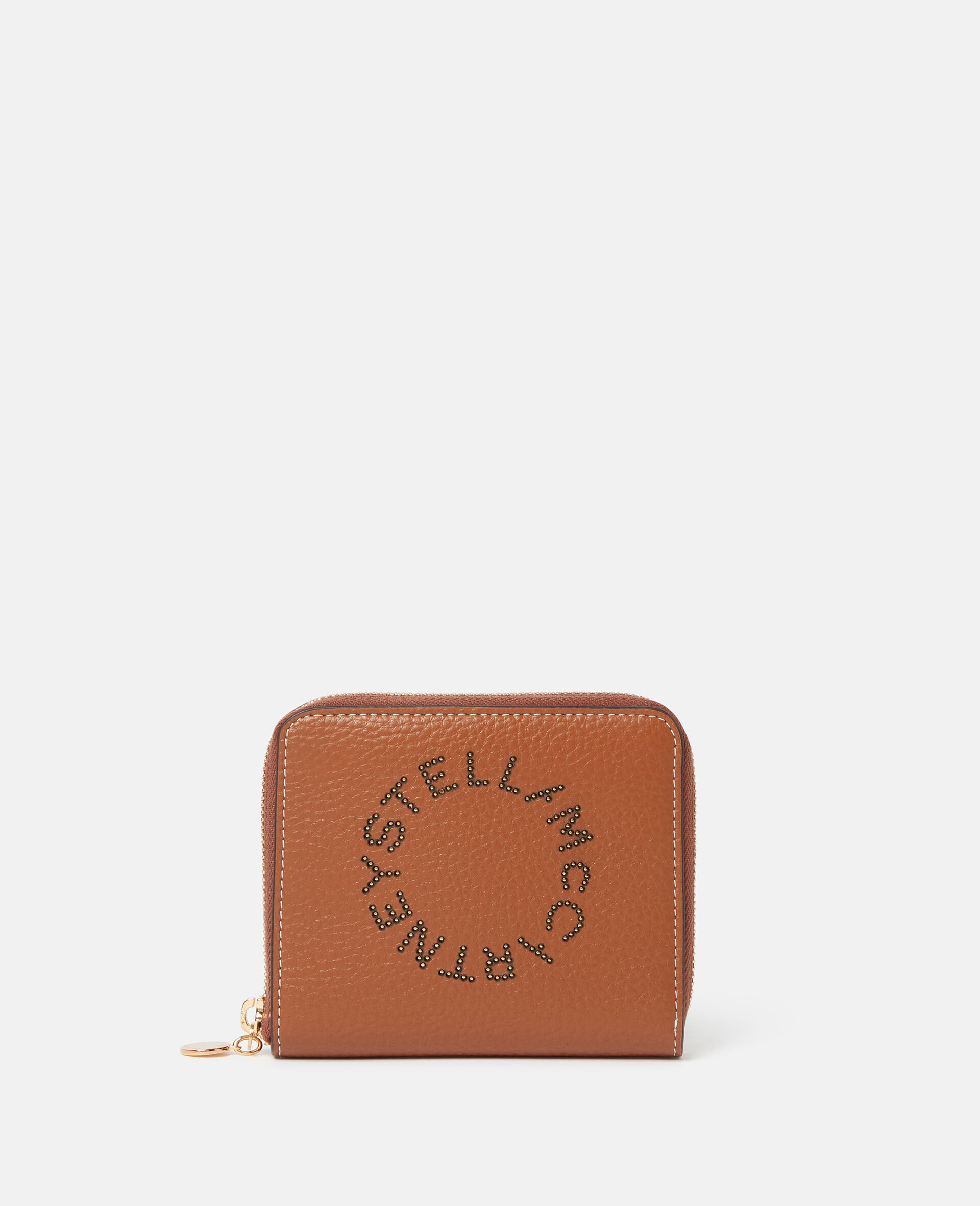 Mini Brieftasche mit Reissverschluss, Stella Logo und Nieten-Brown-large image number 0