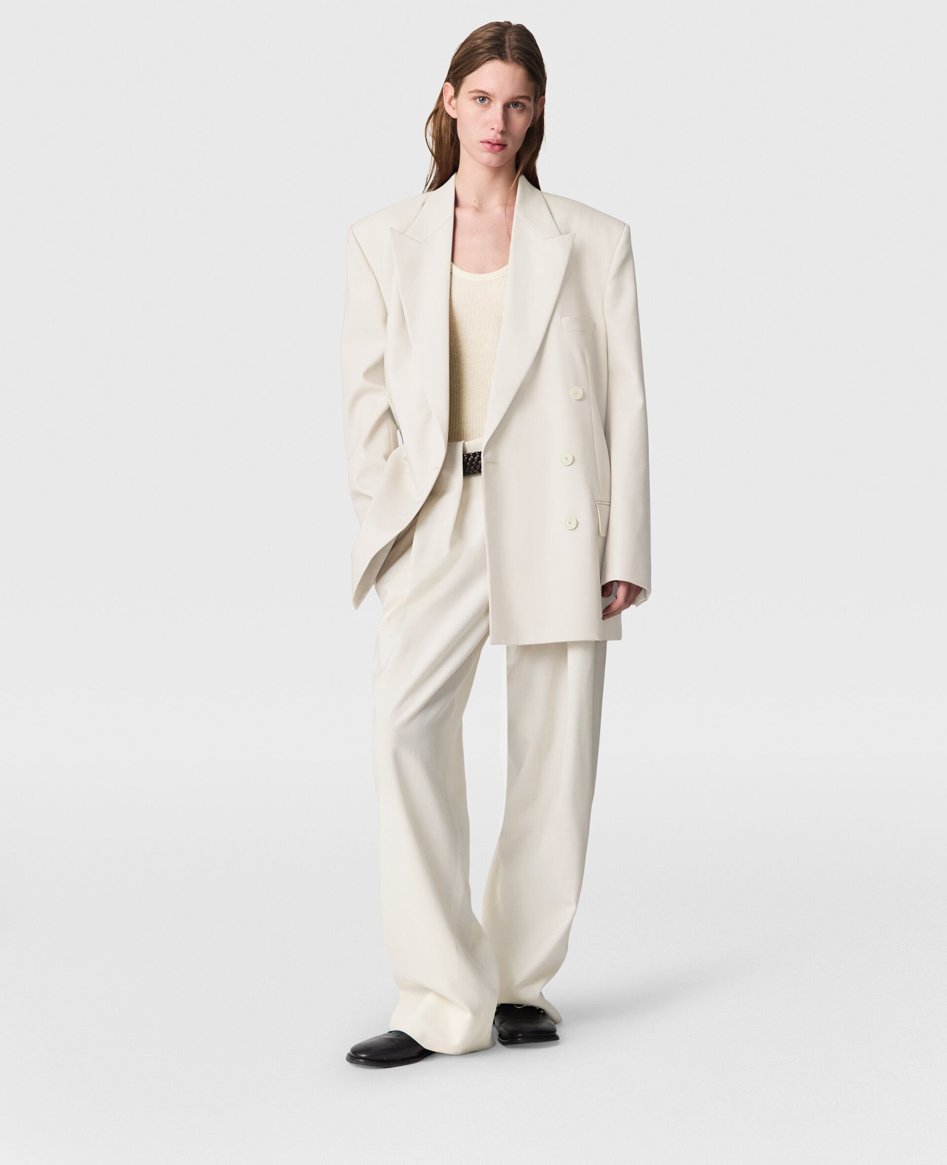 Slouchy Panelled Pleated Trousers-White-model