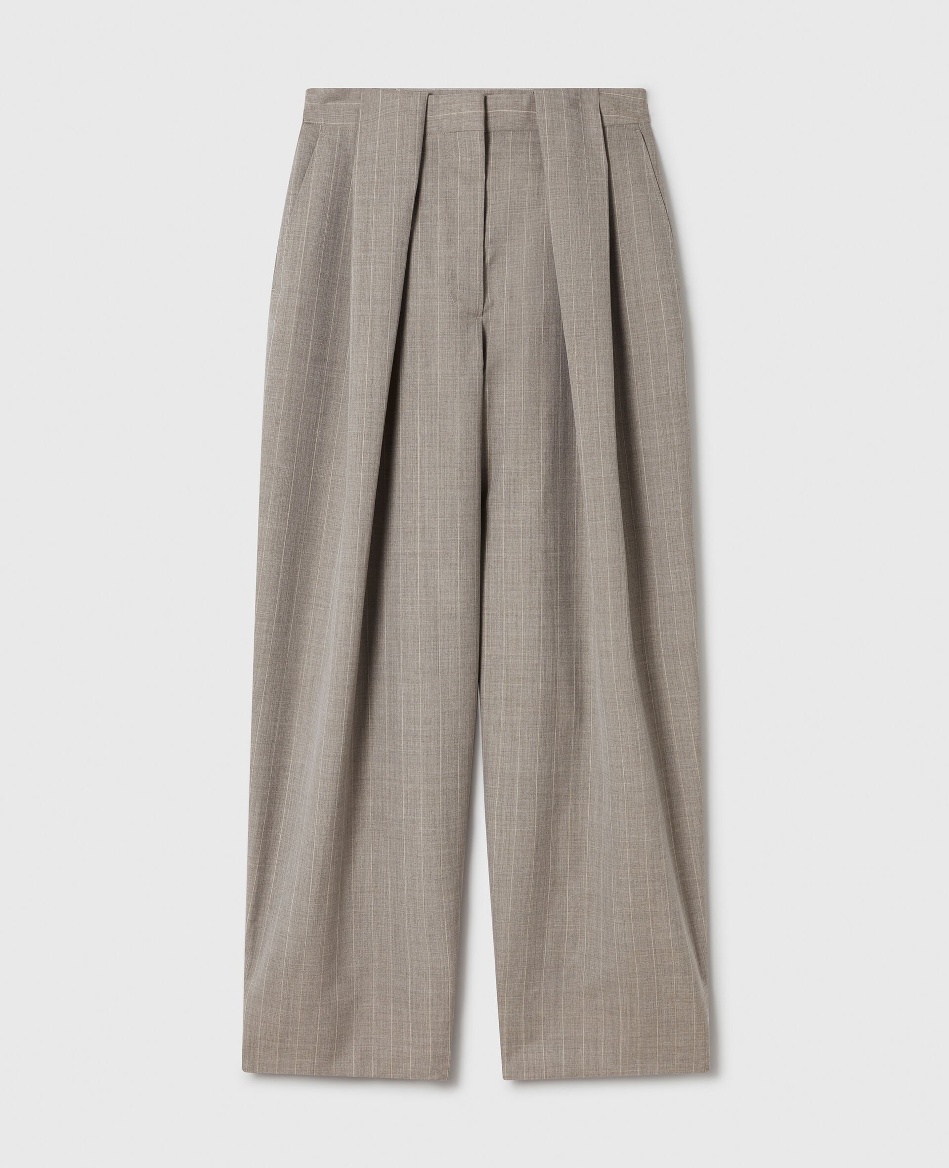 Slouchy Panelled Pinstripe Trousers-Grey-medium