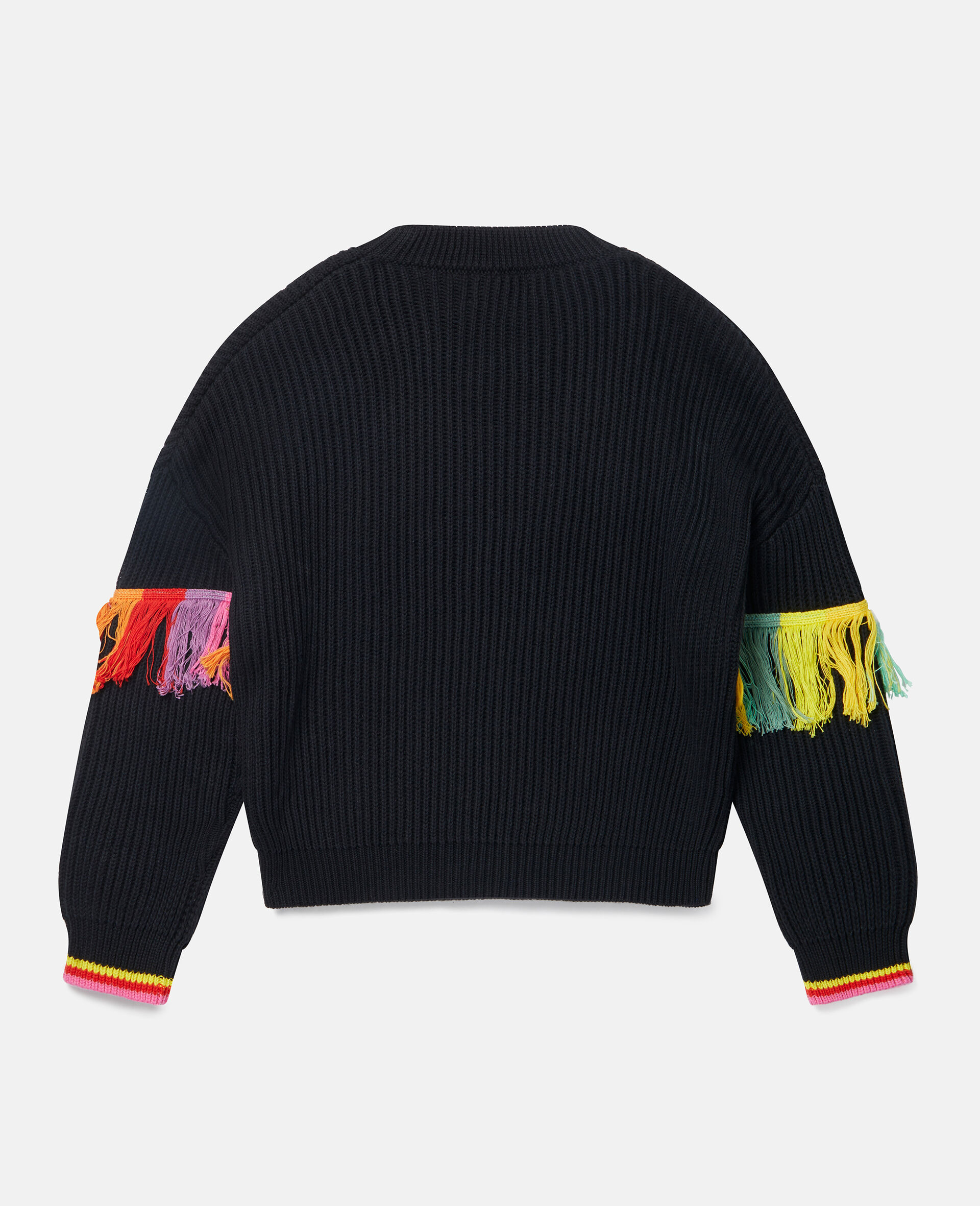 Ribbed Rainbow Fringe Knit Jumper-Black-large image number 2