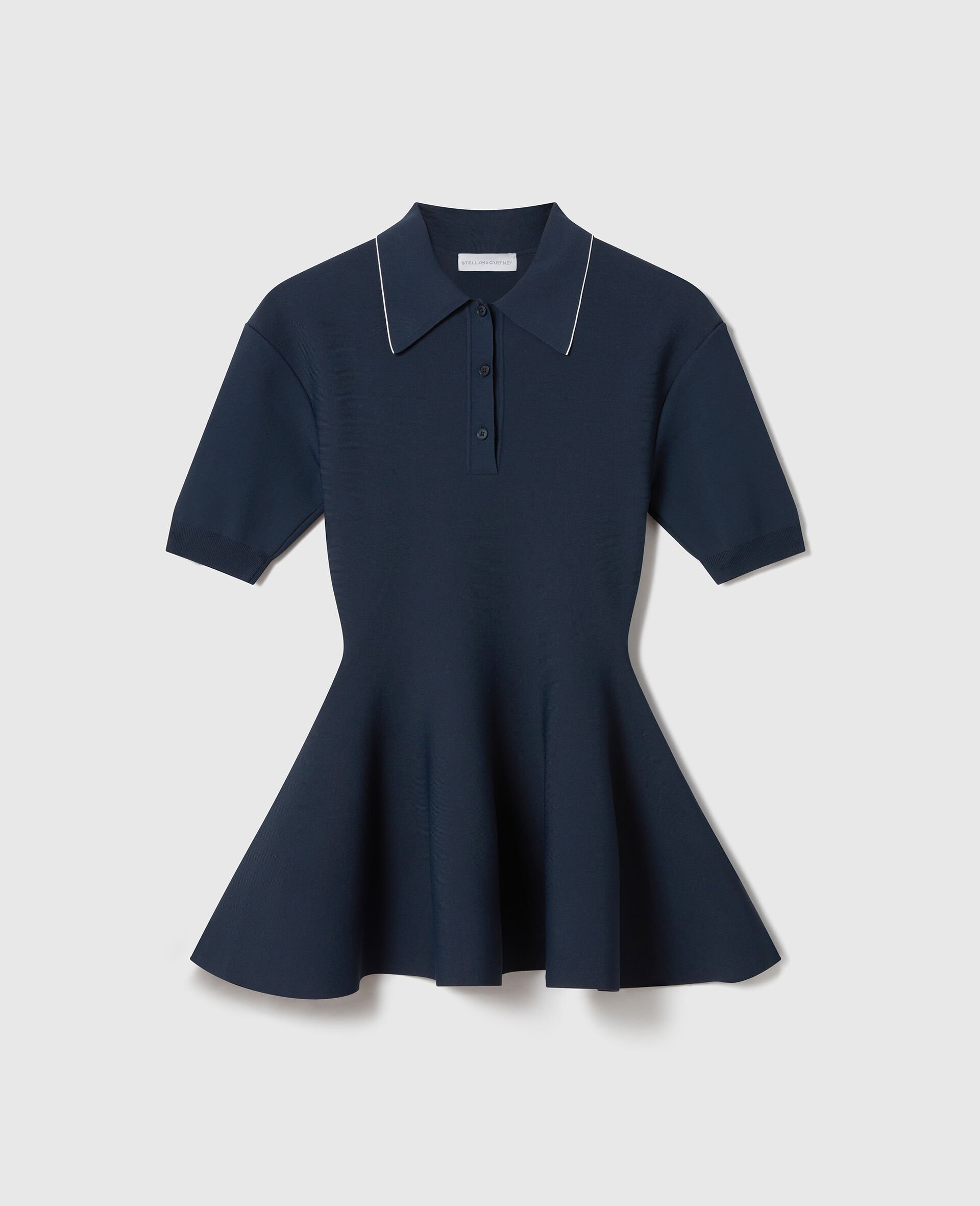 Compact Knit Peplum Polo Top-Blue-medium