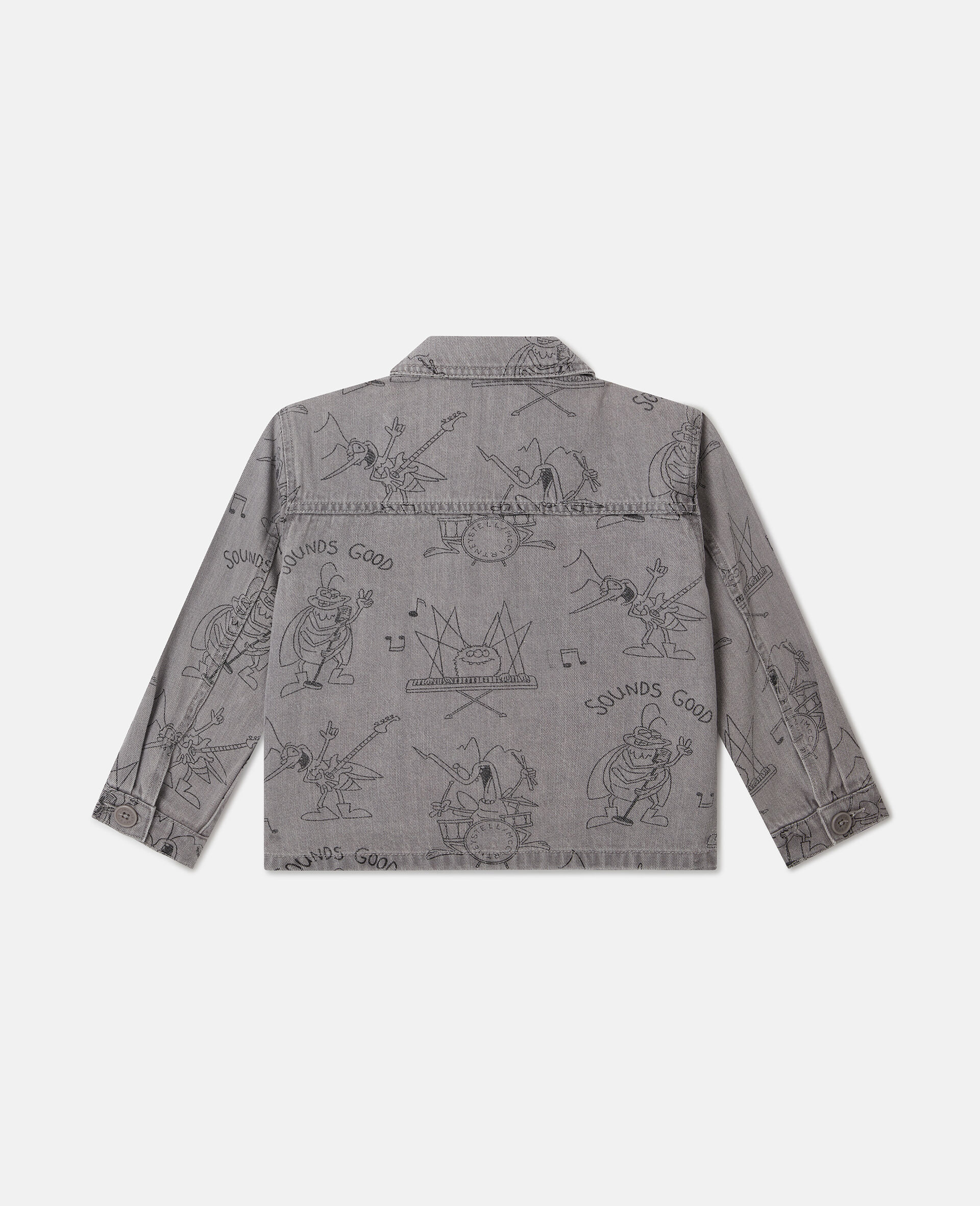 Bug Band Print Denim Jacket-Grey-large image number 2