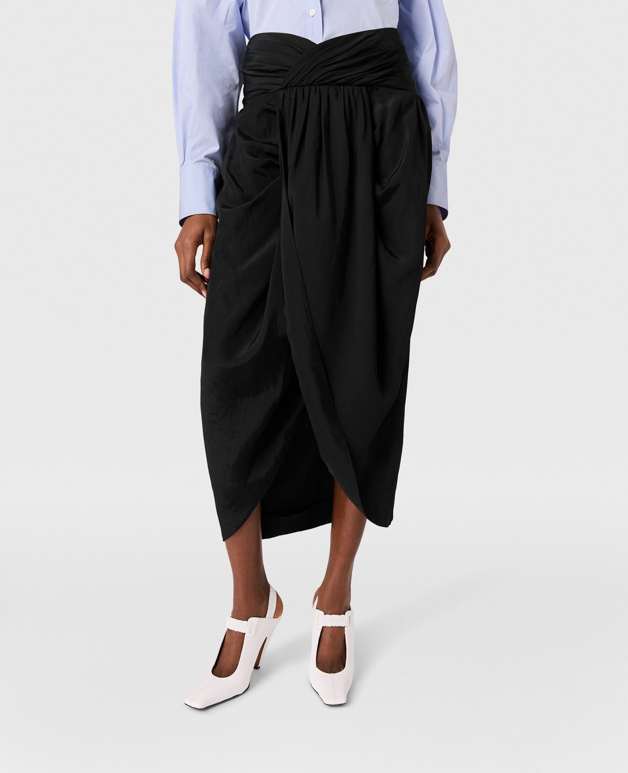 Women バタークリーム シャーリング ラップ ミディスカート