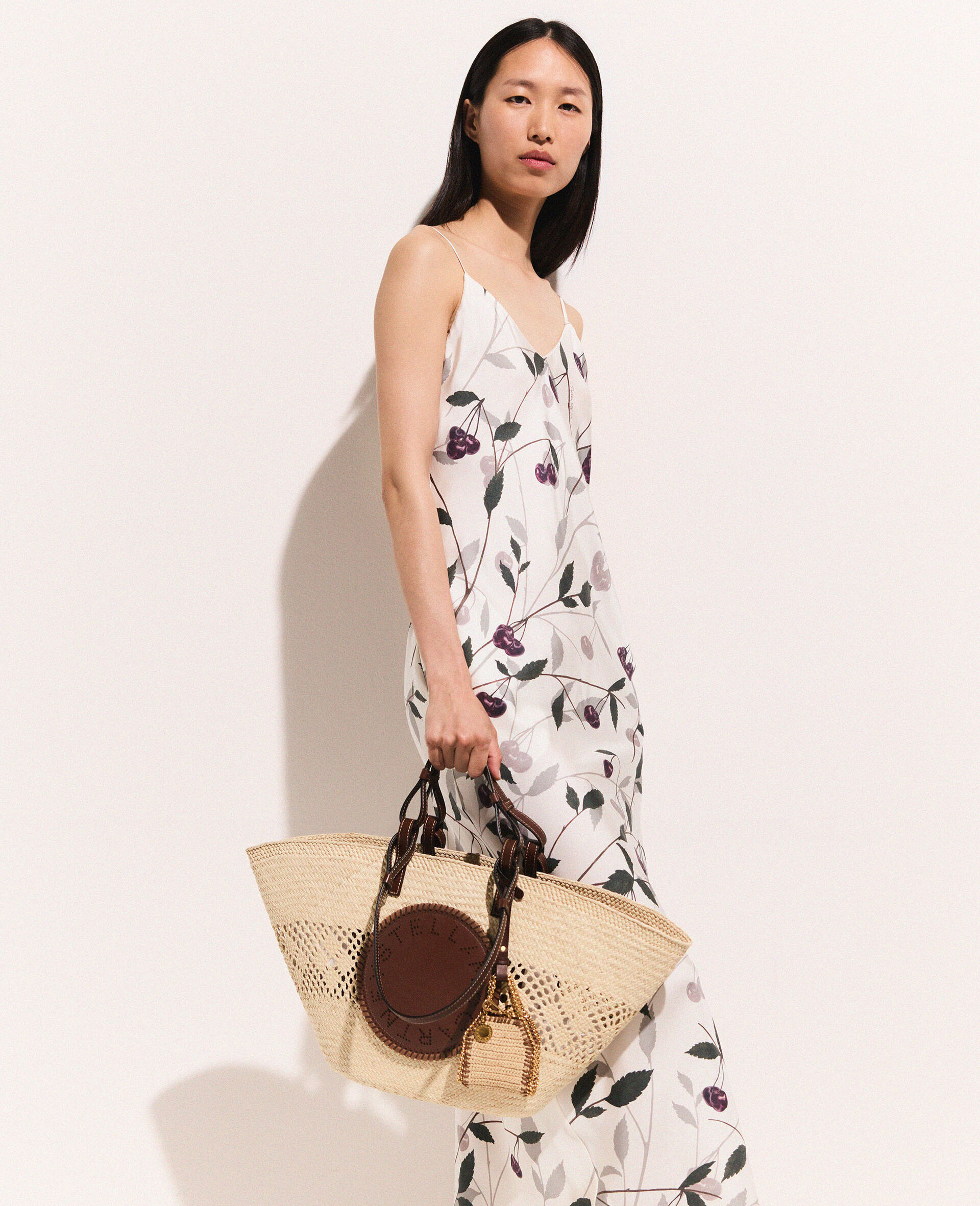 Cherry Print Sleeveless Midi Dress-Beige-large image number 2
