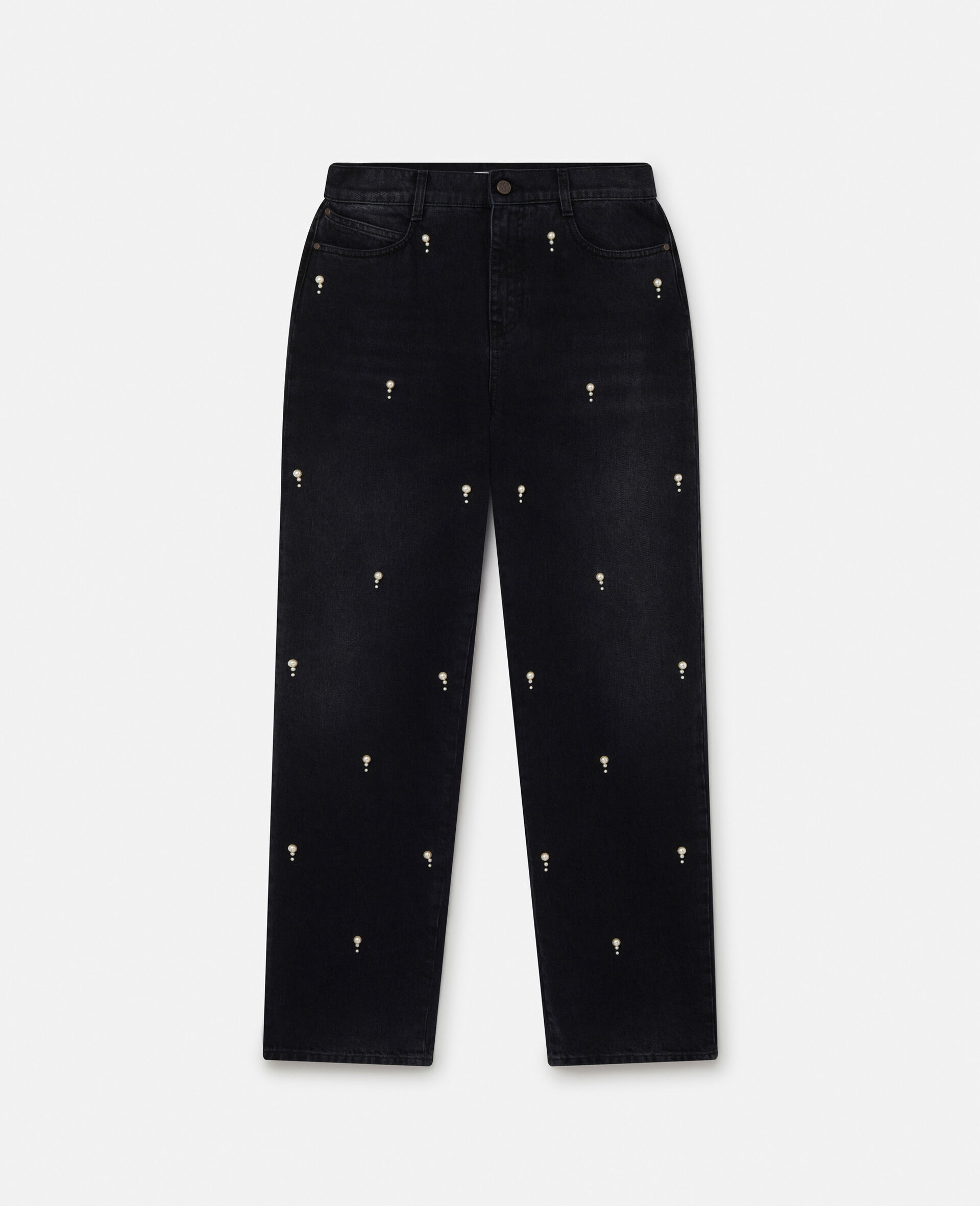Pearl Embroidery Straight Leg Jeans-Black-large image number 0