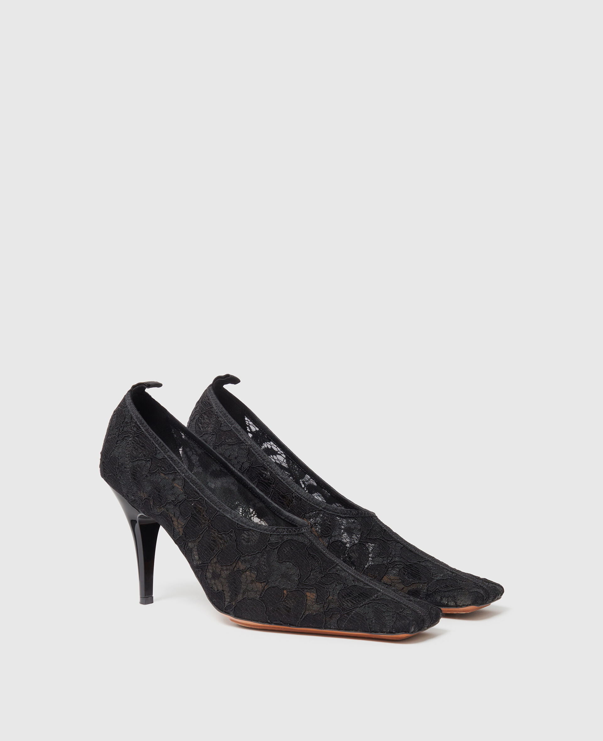 Escarpins en dentelle a talon aiguille et bout carre-Noir-medium