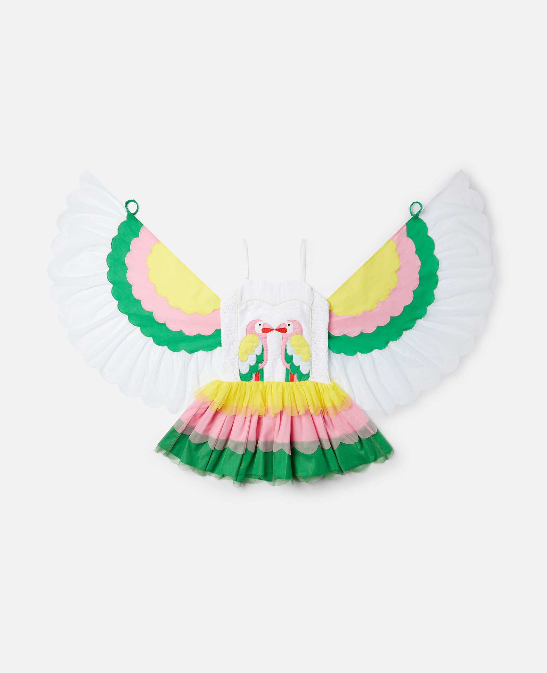 Parrot Embroidery Tulle Dress with Wings-Multicolour-large image number 0
