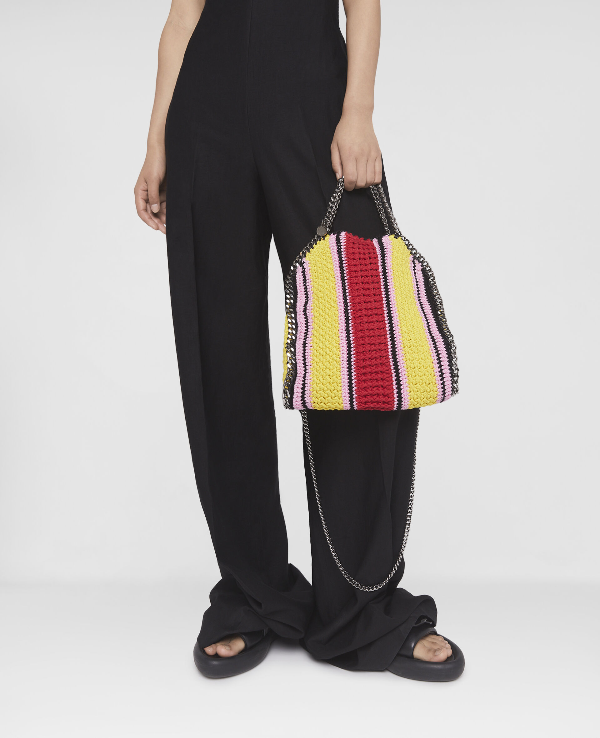 Falabella Striped Cotton Crochet Mini Tote Bag-Green-large image number 1