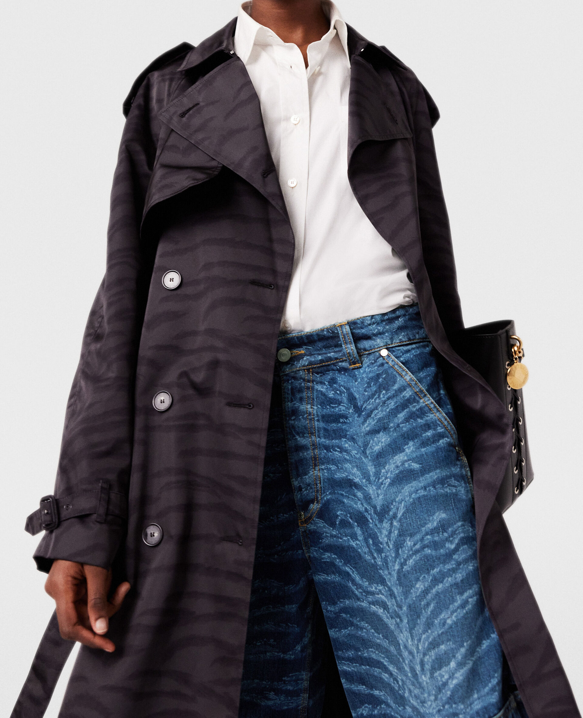 Tiger Print Belted Trench Coat -Black-large image number 3