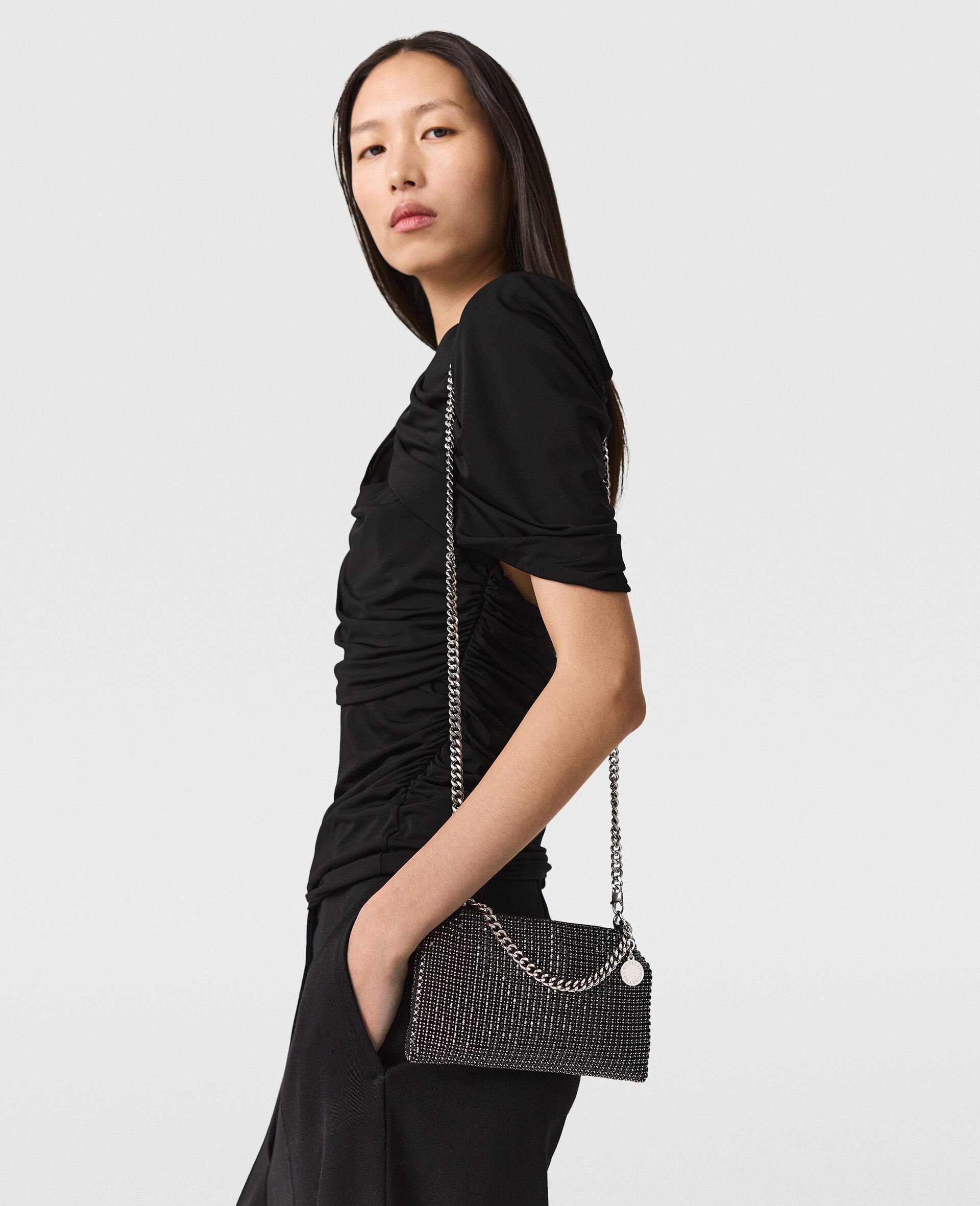 Falabella Crystal Mesh Shoulder Bag-Black-model
