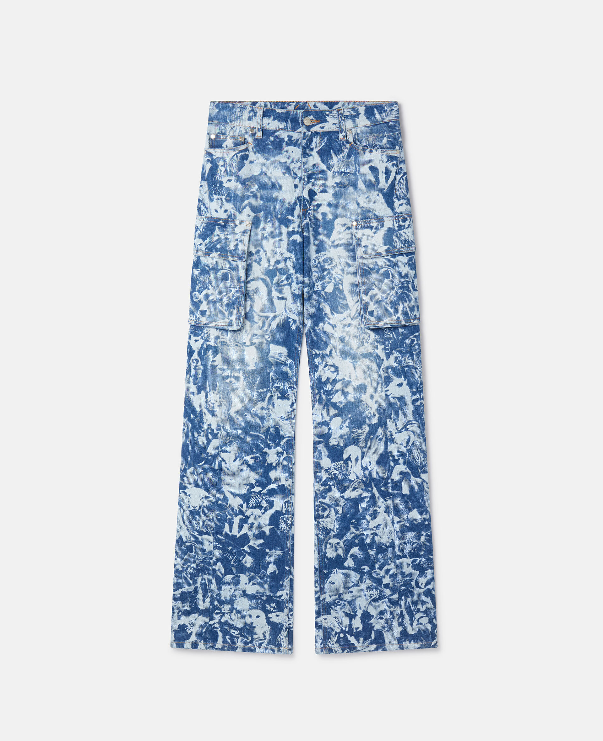 Animal Forest Print Cargo Jeans-Blue-medium