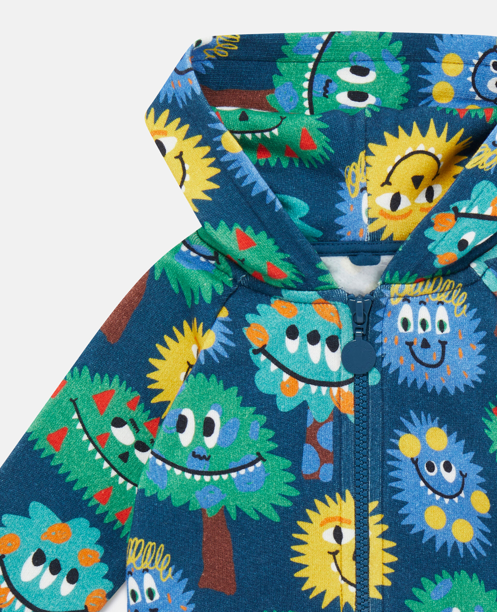 怪兽印花拉链连帽卫衣-粉色-large image number 1