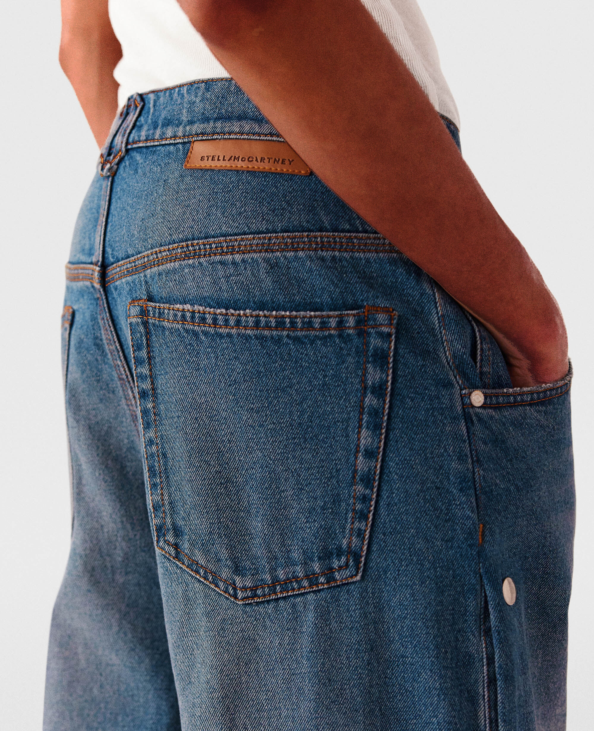 Women Classic wash blue denim Popper-Studded Bootcut Denim