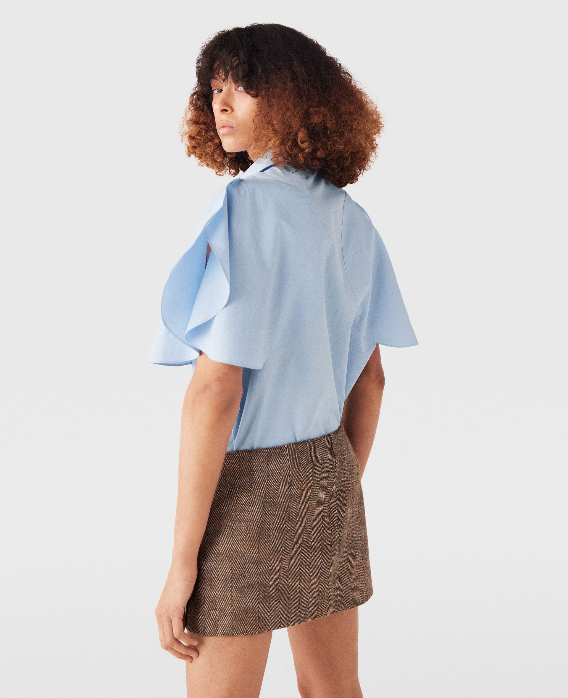 Flared Short Sleeve Shirt-Blue-large image number 3