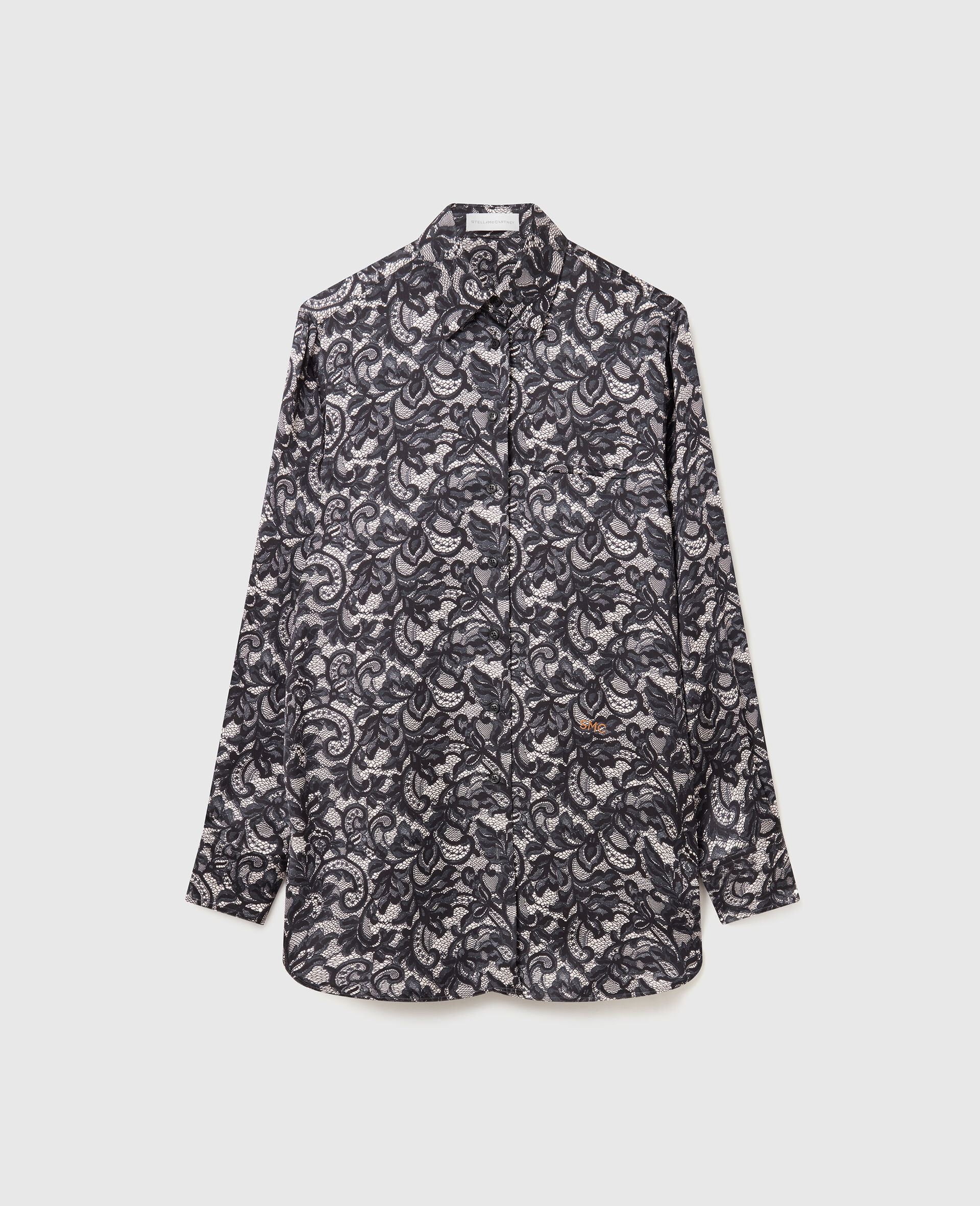 Lace Print Oversized Shirt-Black-medium Lace Print Oversized Shirt-Black-medium