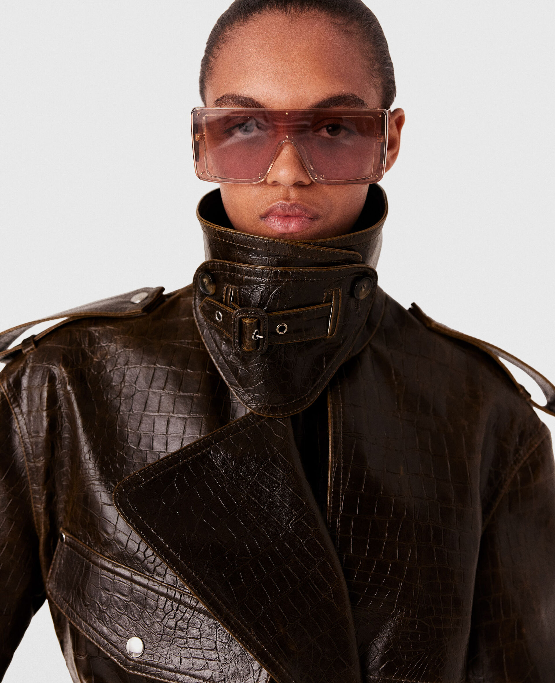 Trench coat crocodile embosse-Marron-large image number 3
