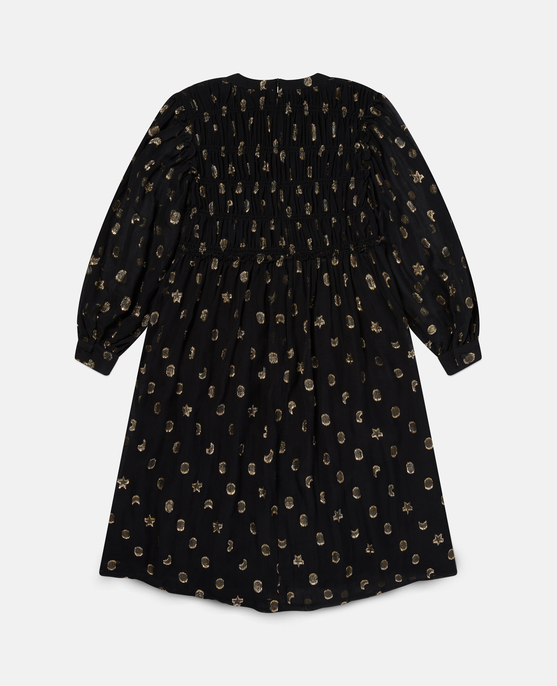 Gold Ruched Shapes Print Dress-Black-large image number 3