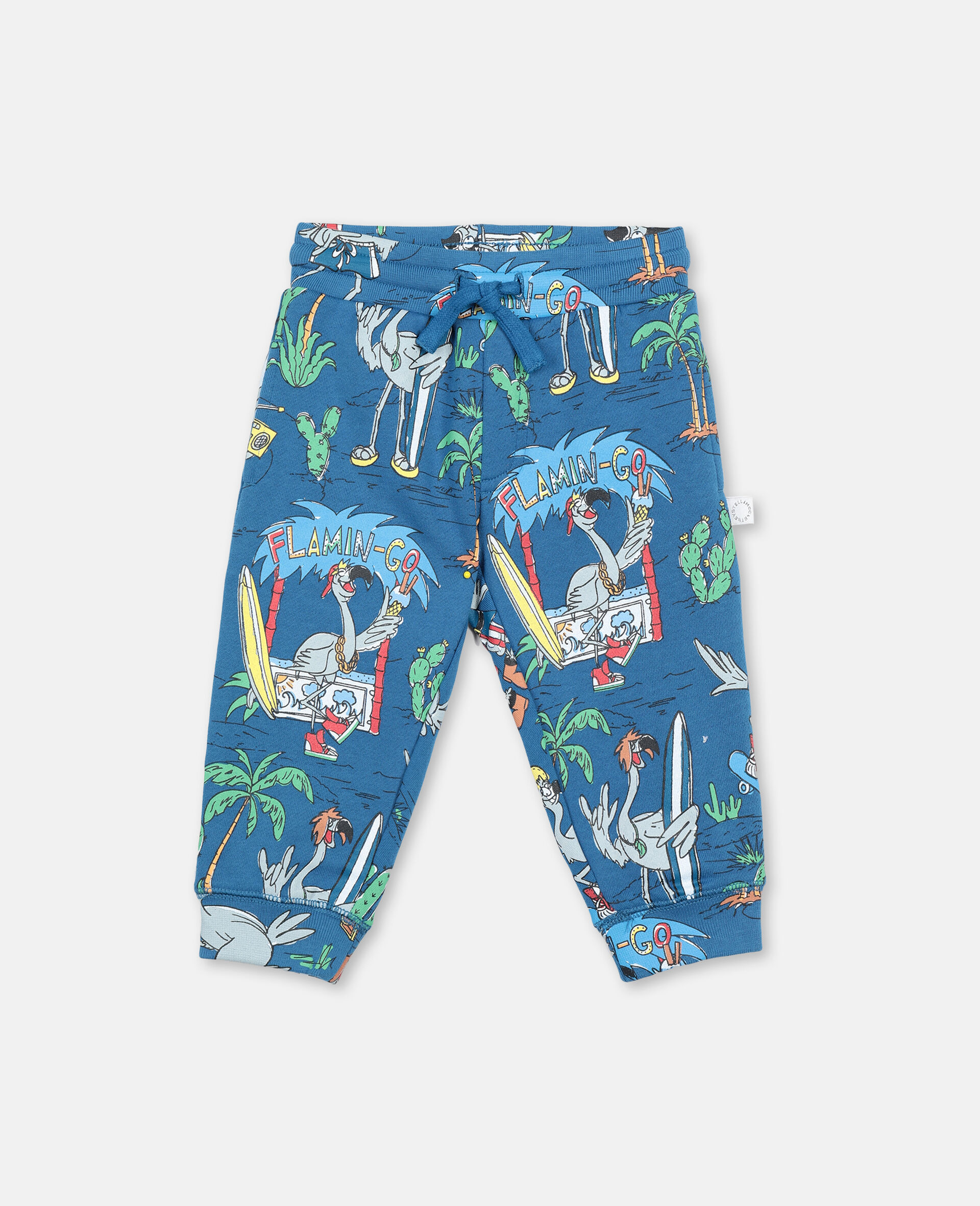 Sweatpants aus Baumwolle mit Flamingo-Land-Print-Blau-large image number 0