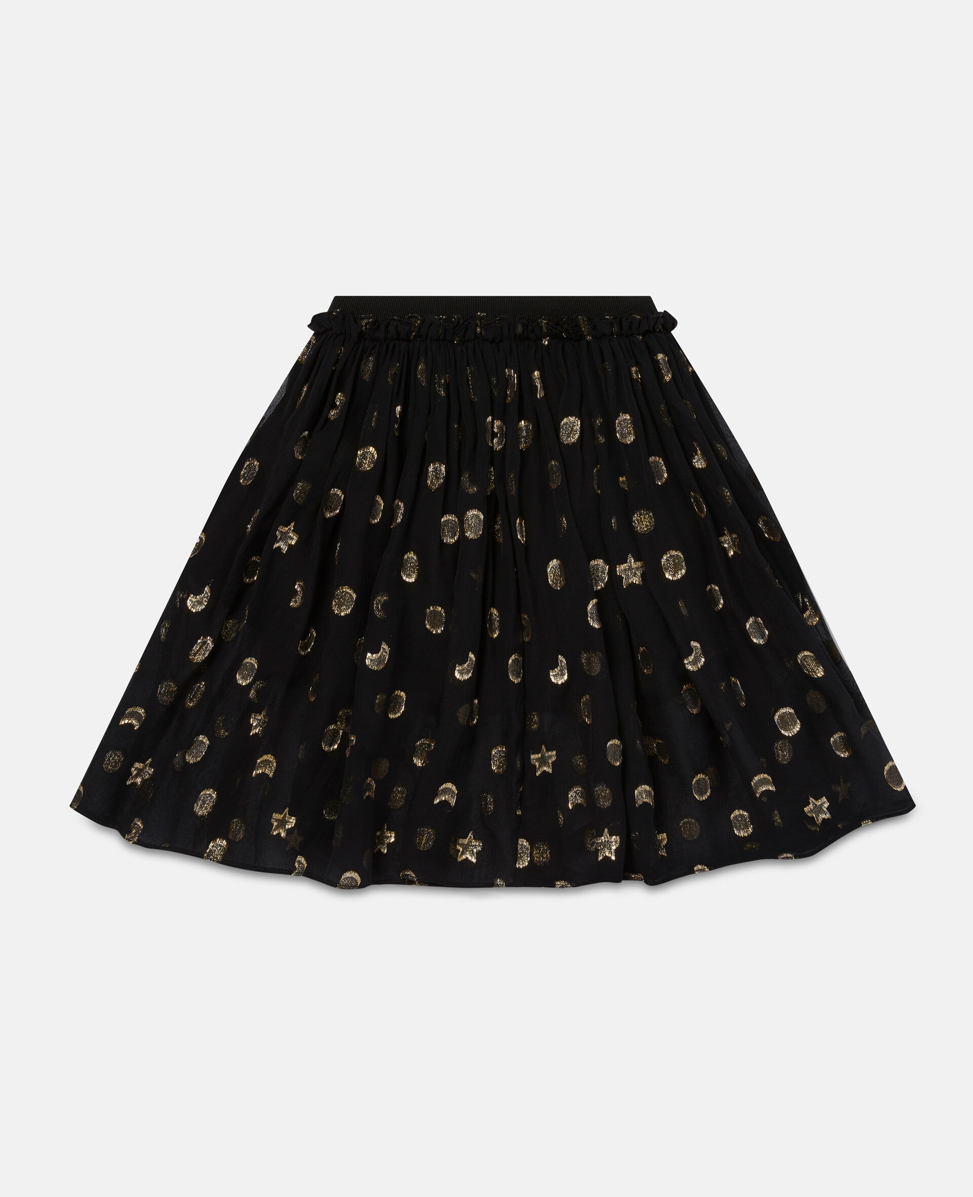 Gold Pleated Shapes Print Skirt-Black-large image number 3