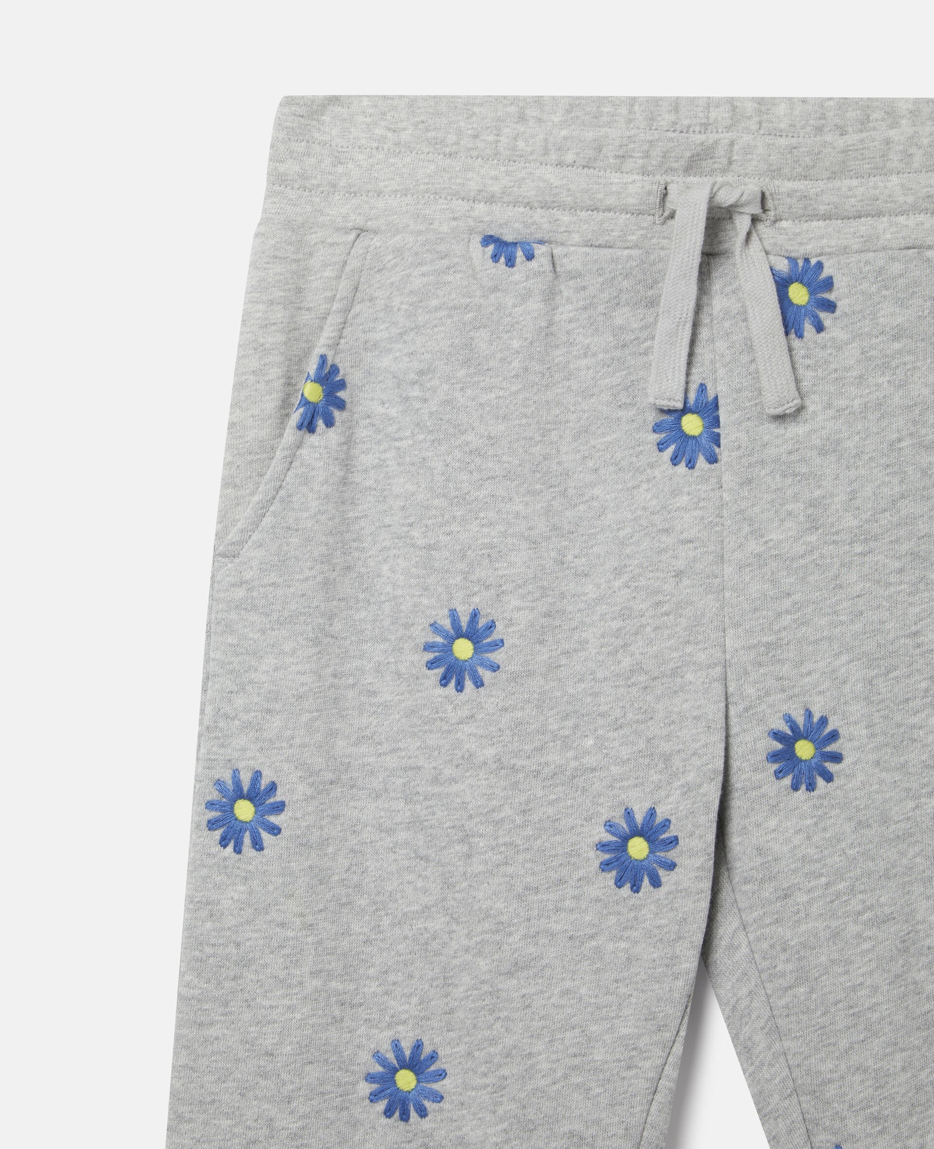 Embroidered Daisies Cotton Fleece Joggers-Grey-large image number 1
