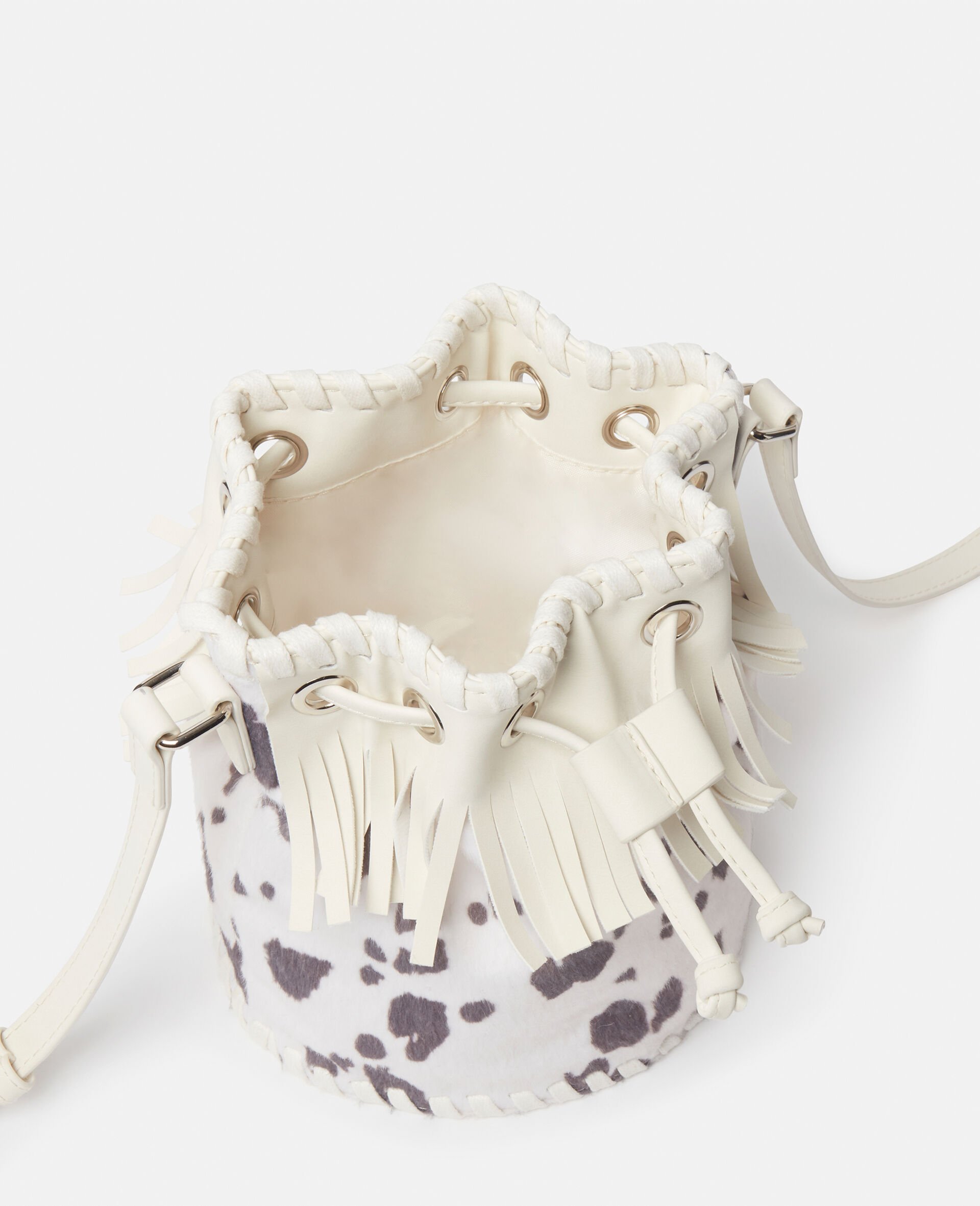 Cow Pattern Fringed Bucket Bag-White-large Cow Pattern Fringed Bucket Bag-White-large image number 3