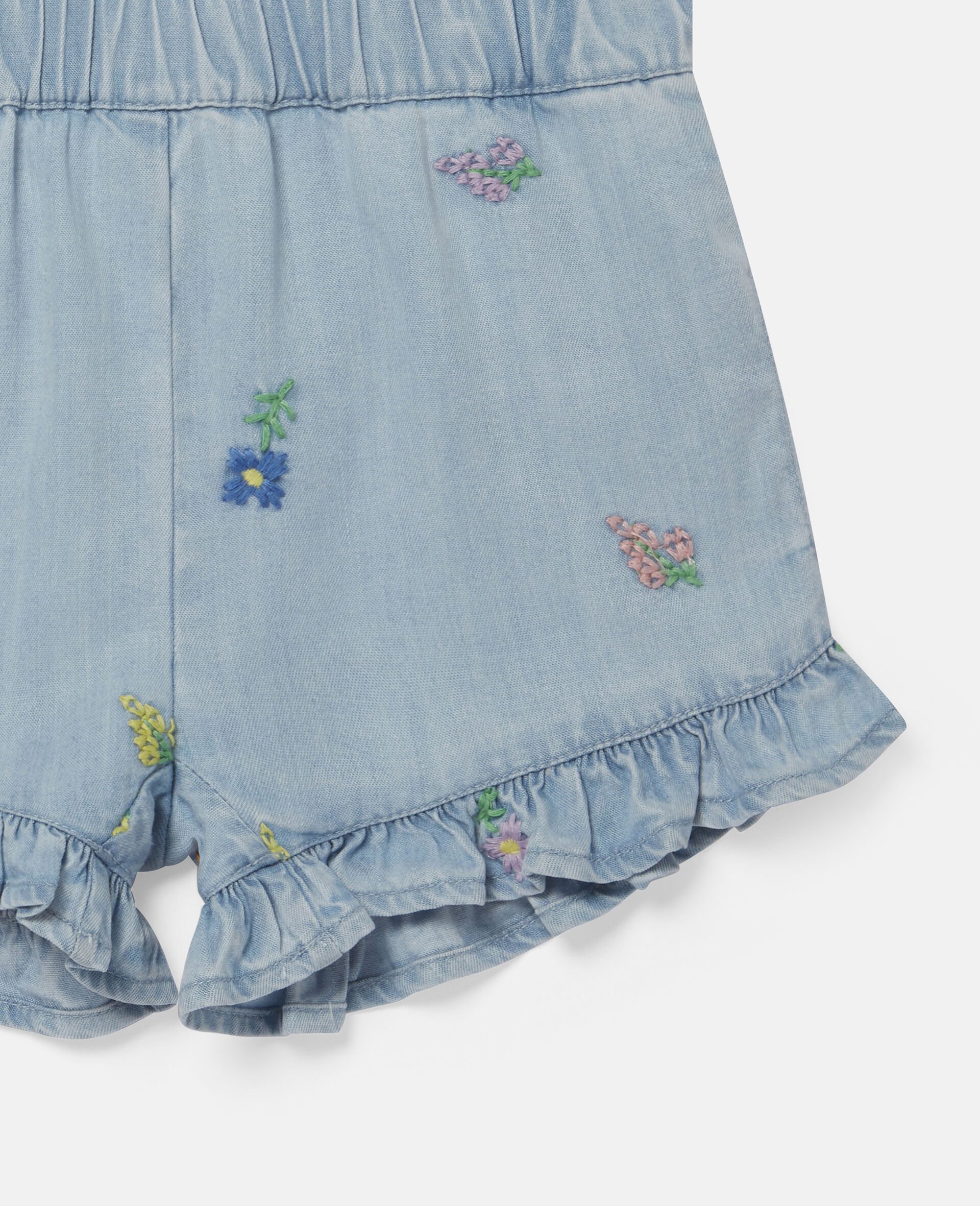 Embroidered Flowers Denim Shorts-Blue-large image number 2