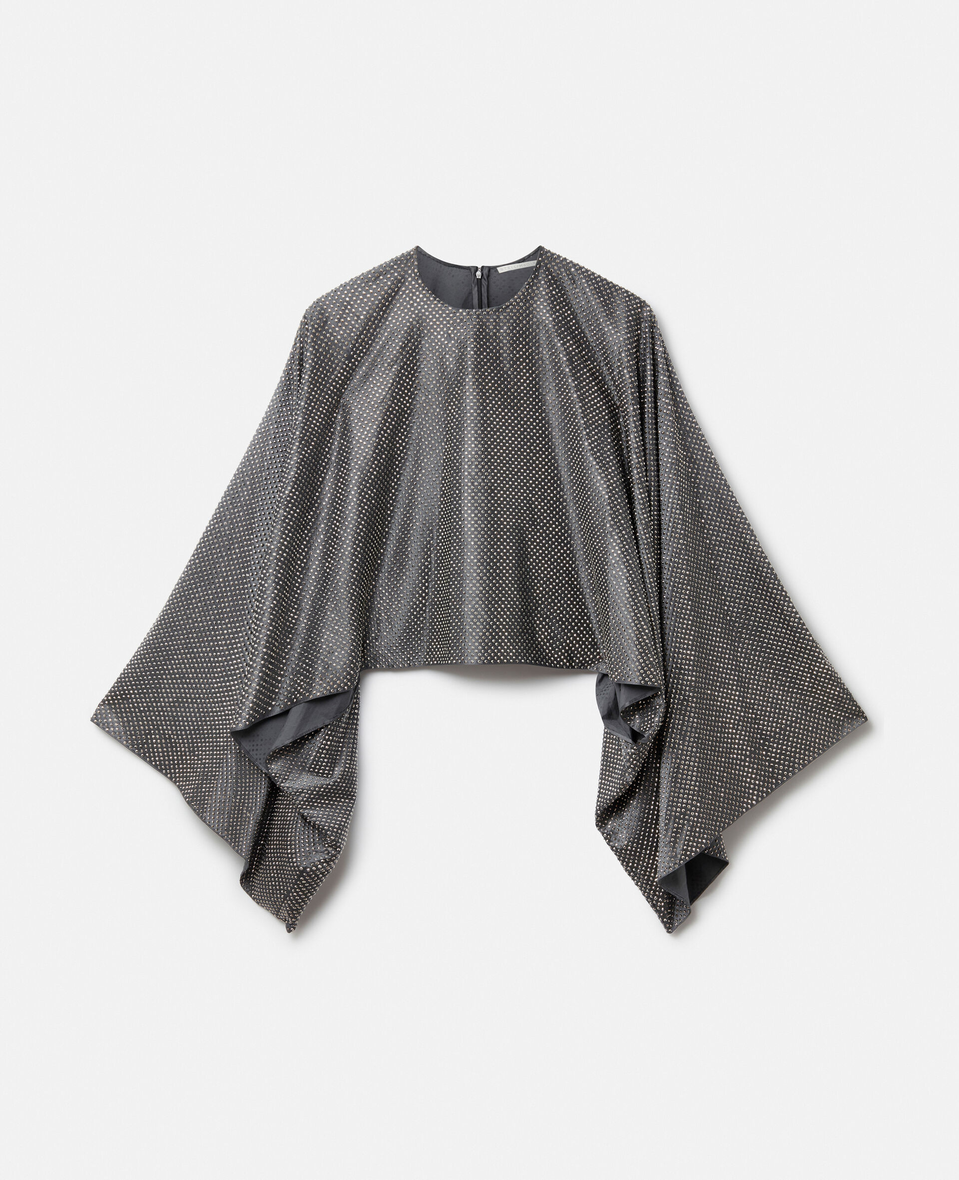 Satin Cropped Cape Top-Grey-large image number 0