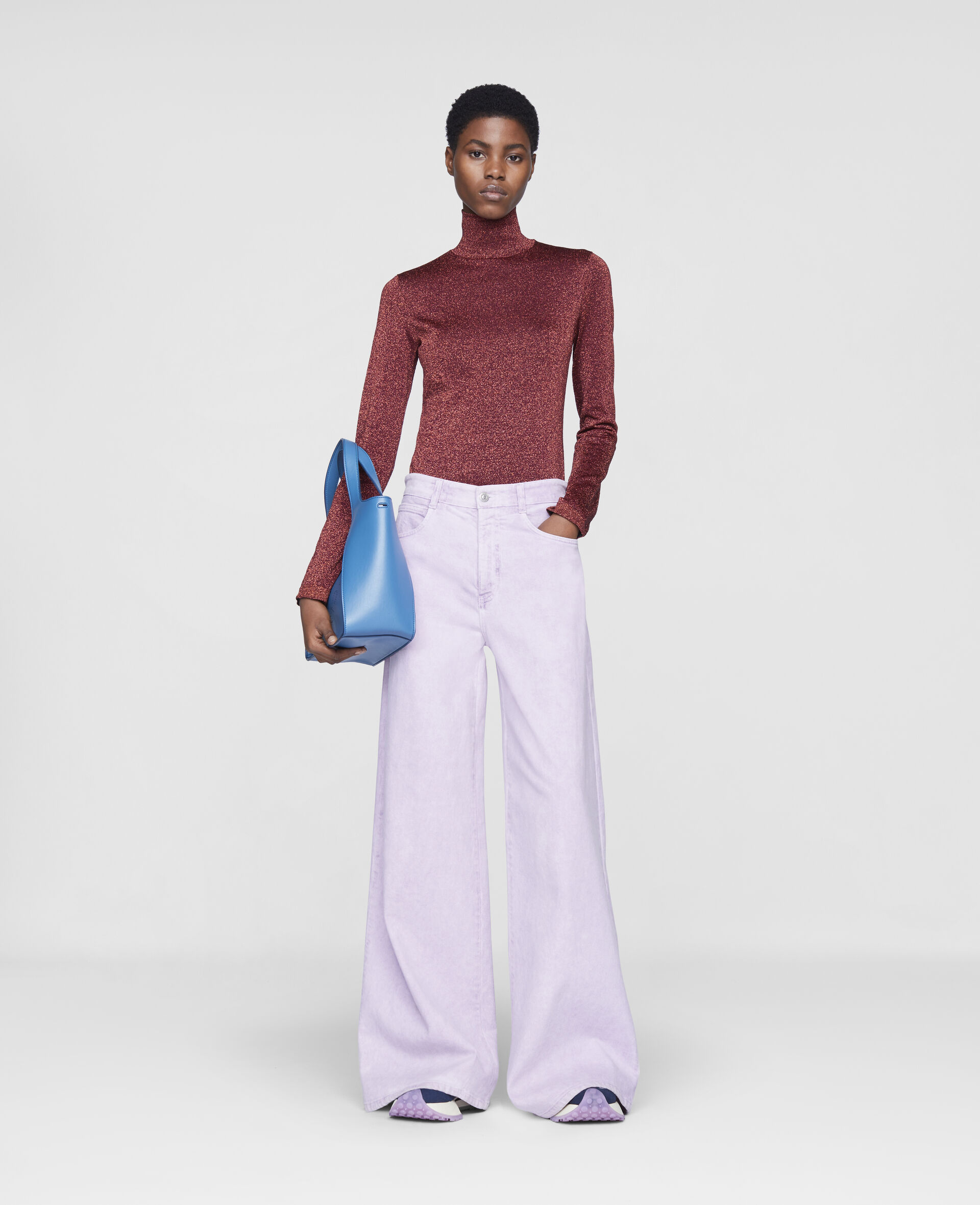 Flared Denim Pants-Purple-large image number 1