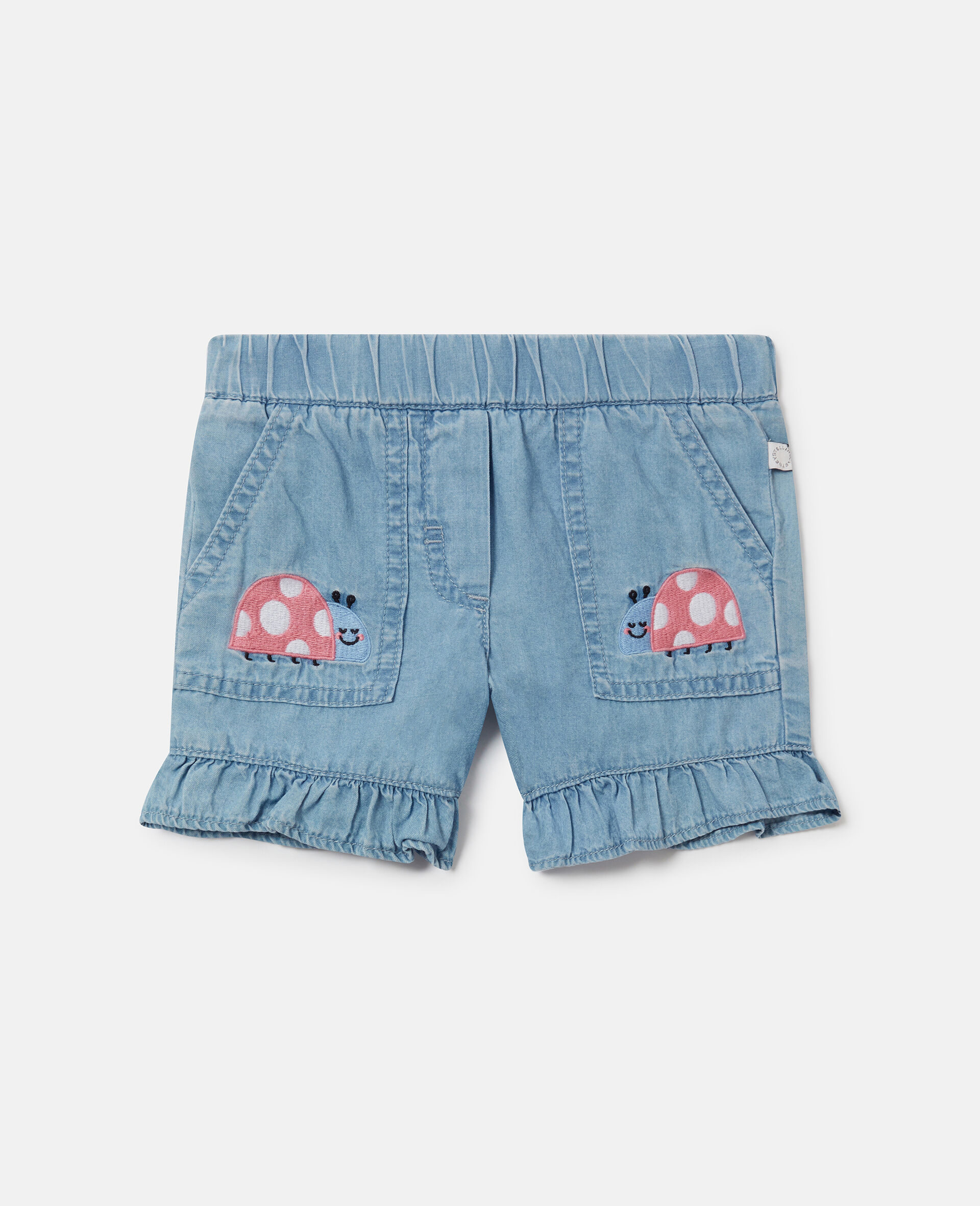 Ladybird-Embroidered Denim Shorts-Blue-medium