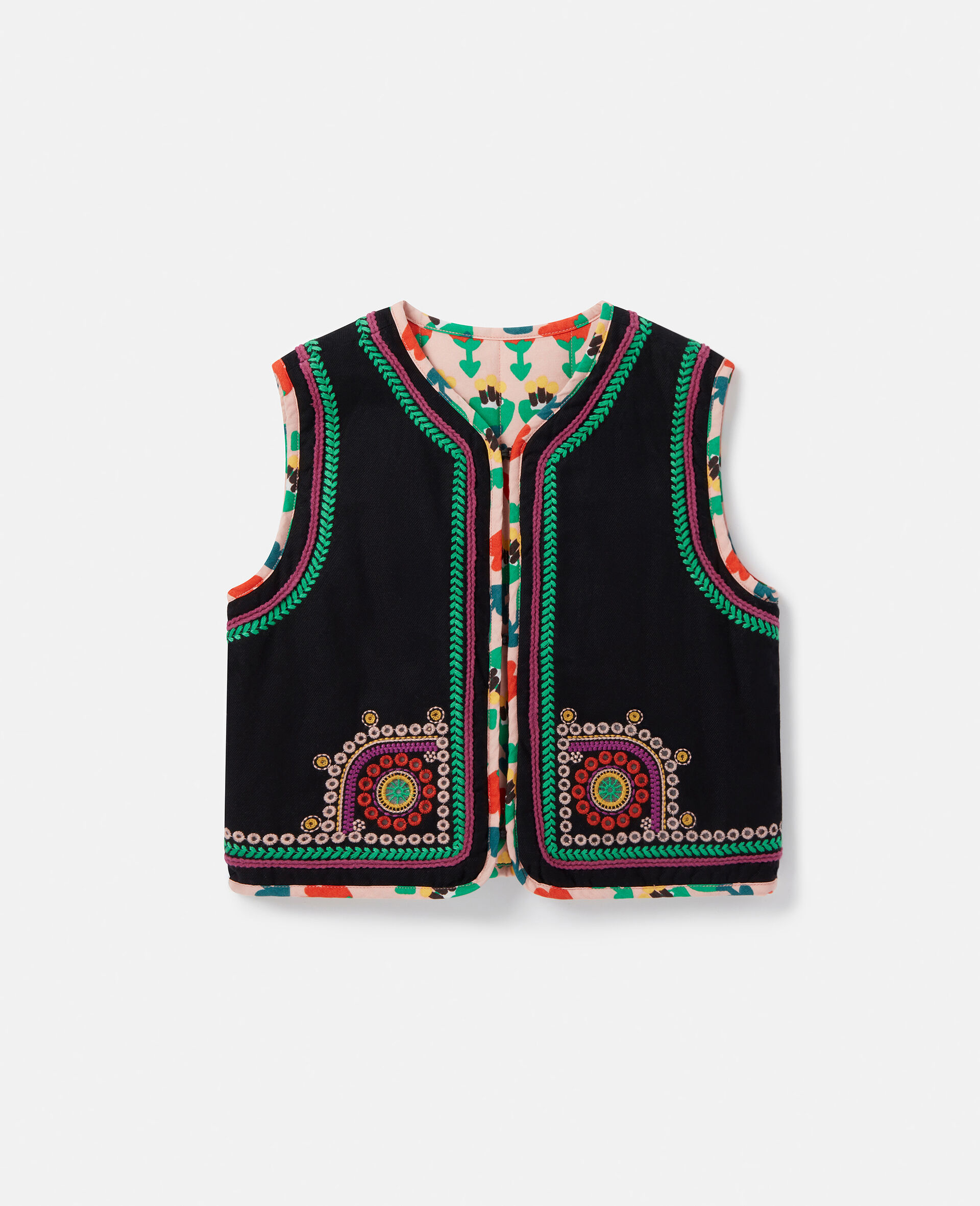 Folk Flower Embroidery Vest-Black-large image number 0