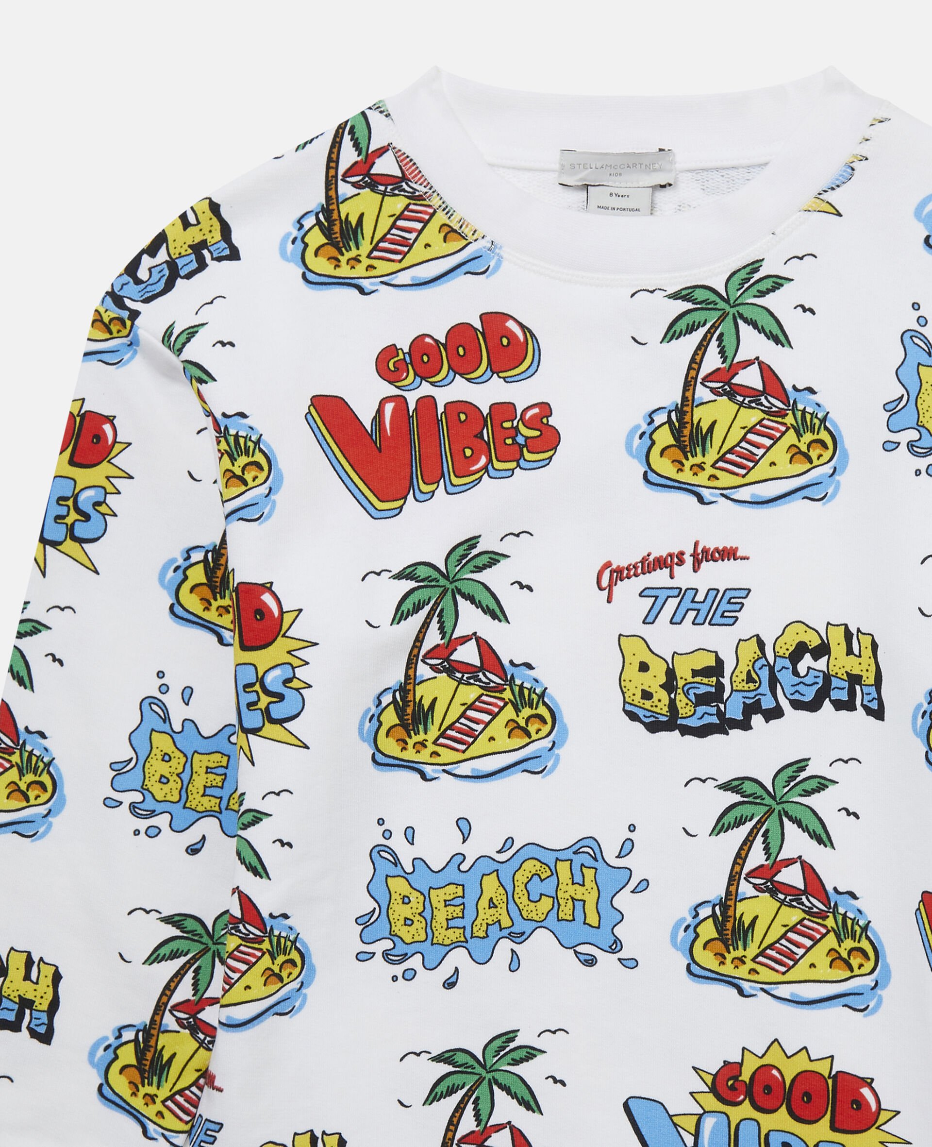Good Vibes Print All Over Cotton Fleece Sweatshirt -White-large image number 1