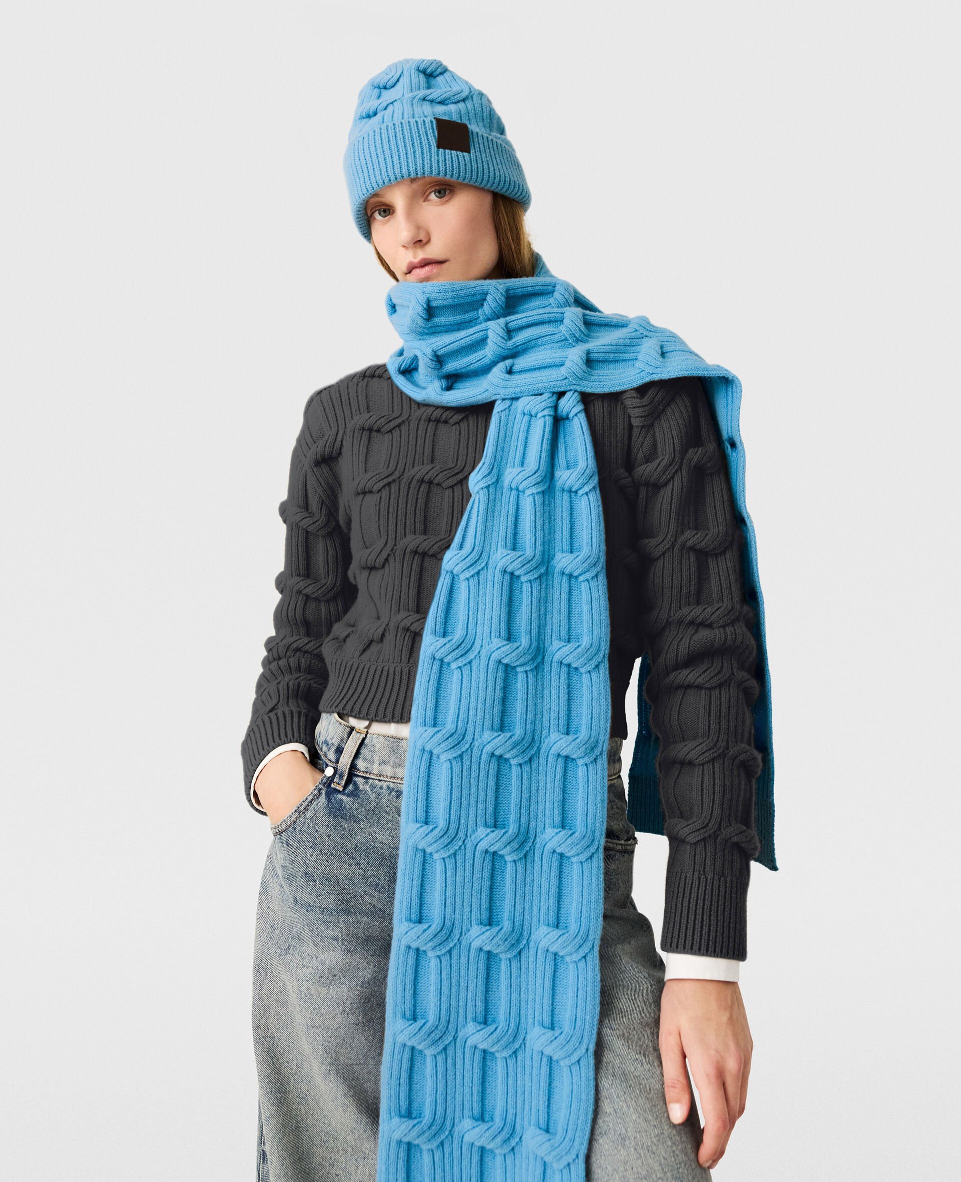 Falabella Cable-Knit Scarf-Blue-medium