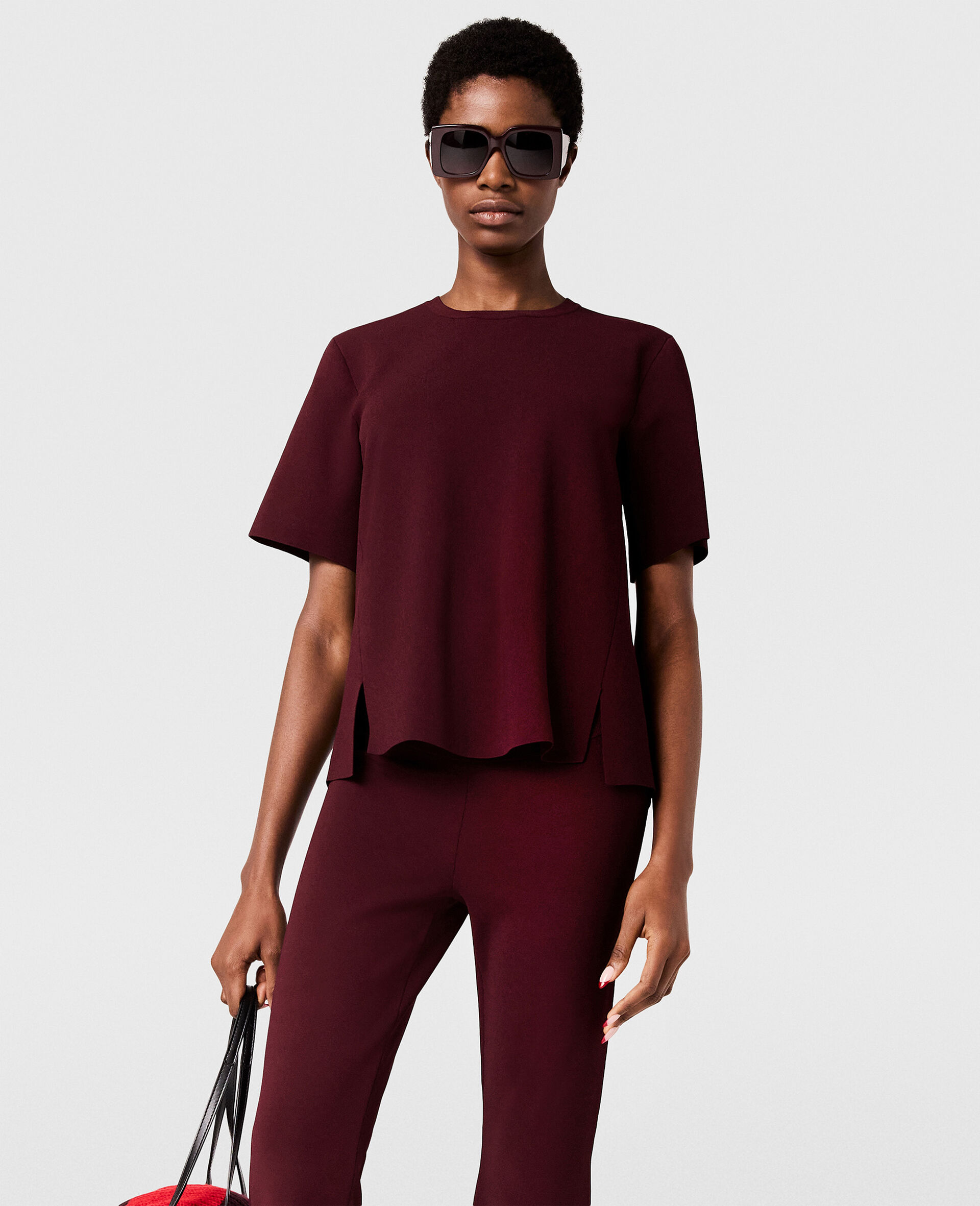 Compact Knit Short-Sleeve T-Shirt-Red-medium