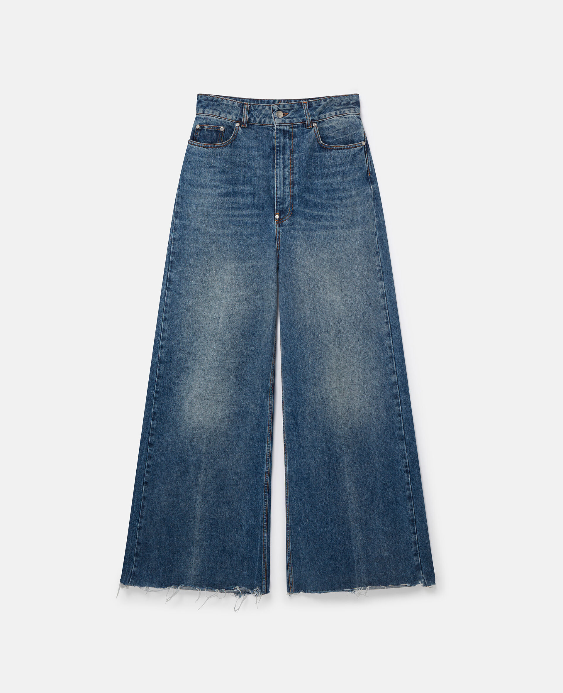 Lockere Jeanshose mit hohem Bund und ausgestelltem Hosenbein-Blau-medium