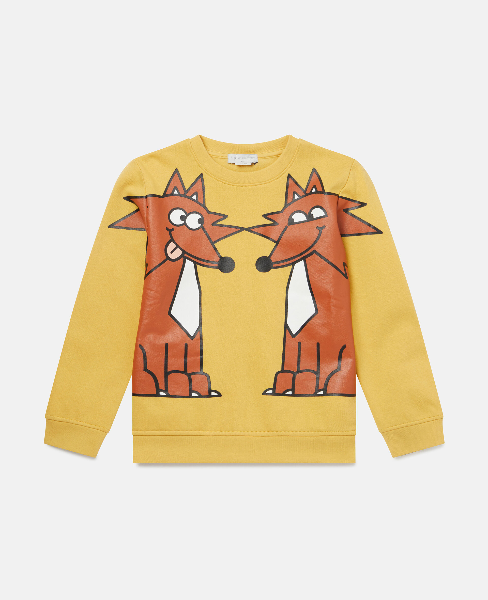 Double Fox Print Cotton Fleece Sweatshirt-Yellow-large