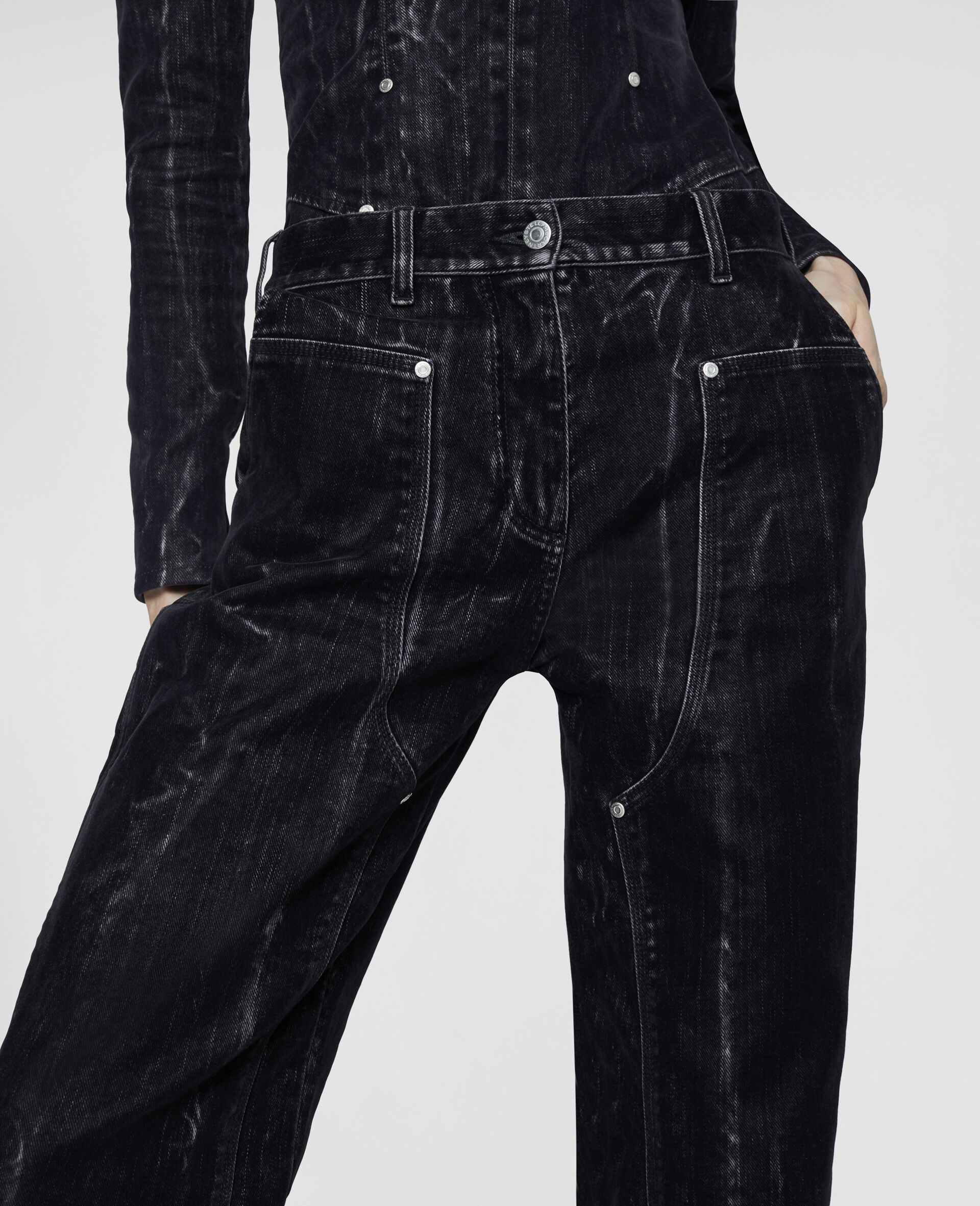 Straight Leg Velvet Jeans-Black-large image number 3