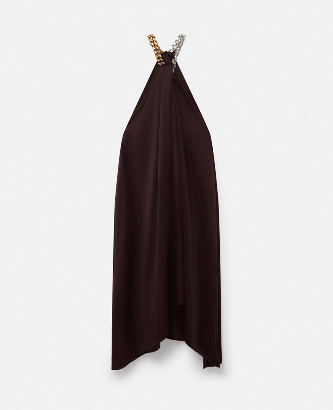 Women Chocolate brown Chain Halterneck Satin Midi Dress | Stella McCartney  US