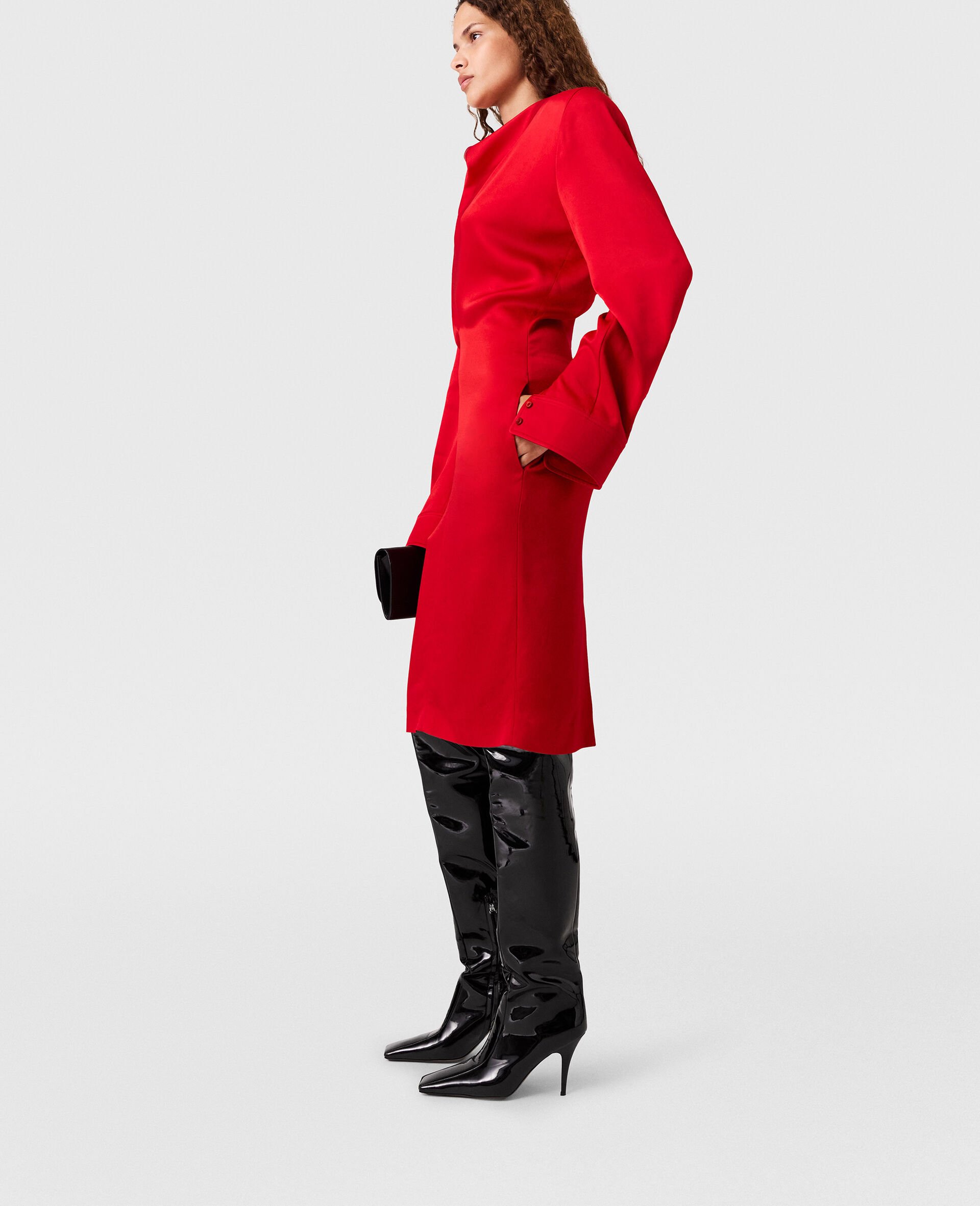 Cowl Neck Long-Sleeve Midi Dress-Red-large image number 2