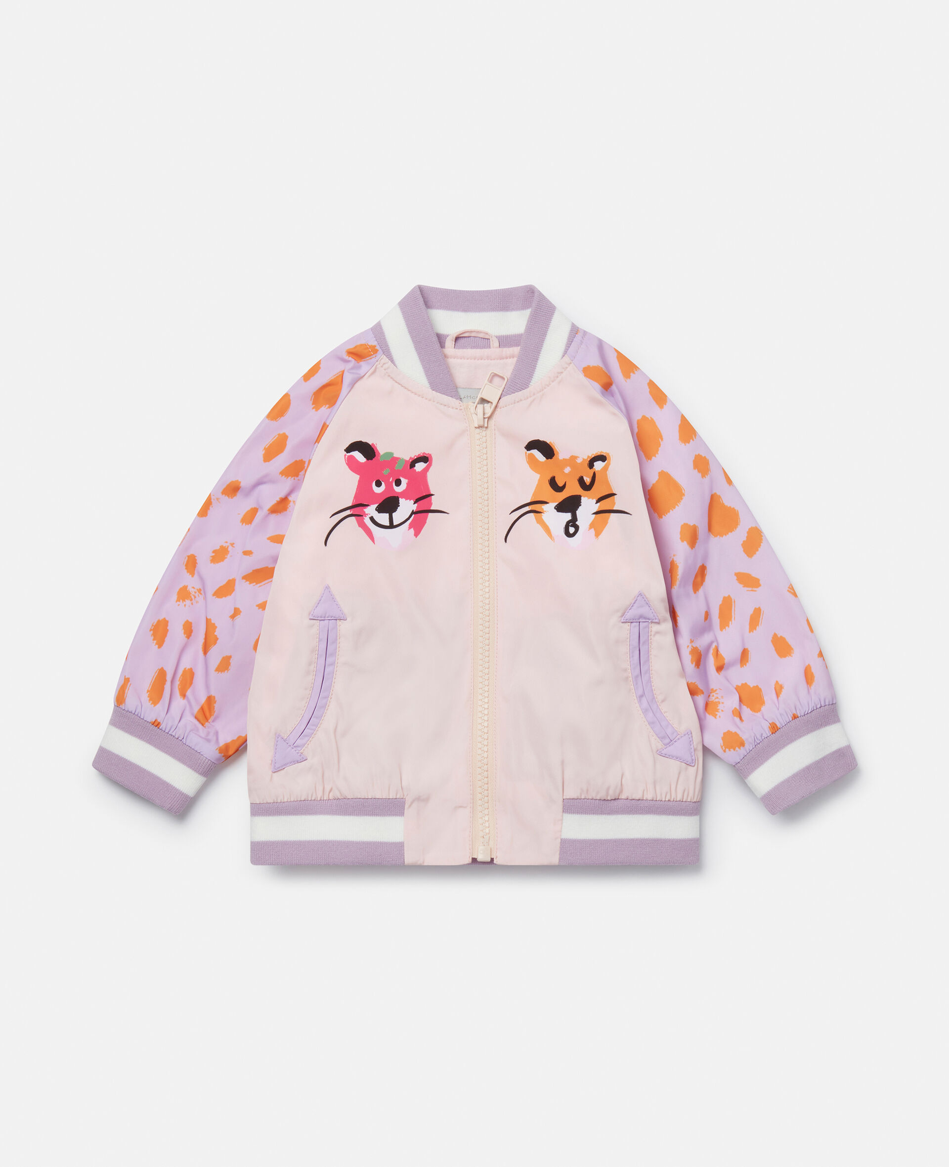 Cheetah Face Bomber Jacket-Pink-large image number 0