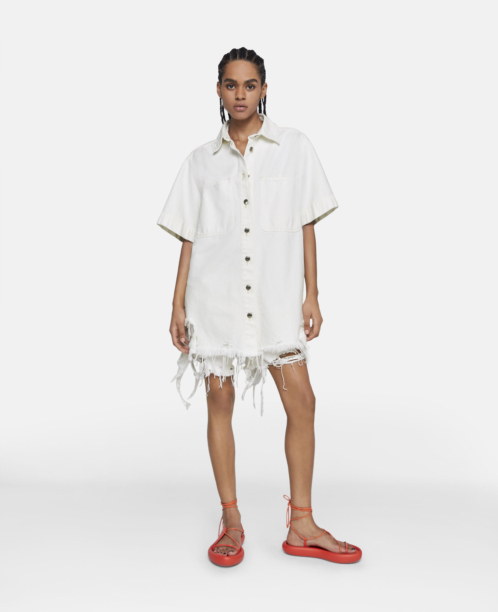 Deconstructed Denim Shorts-White-large image number 1