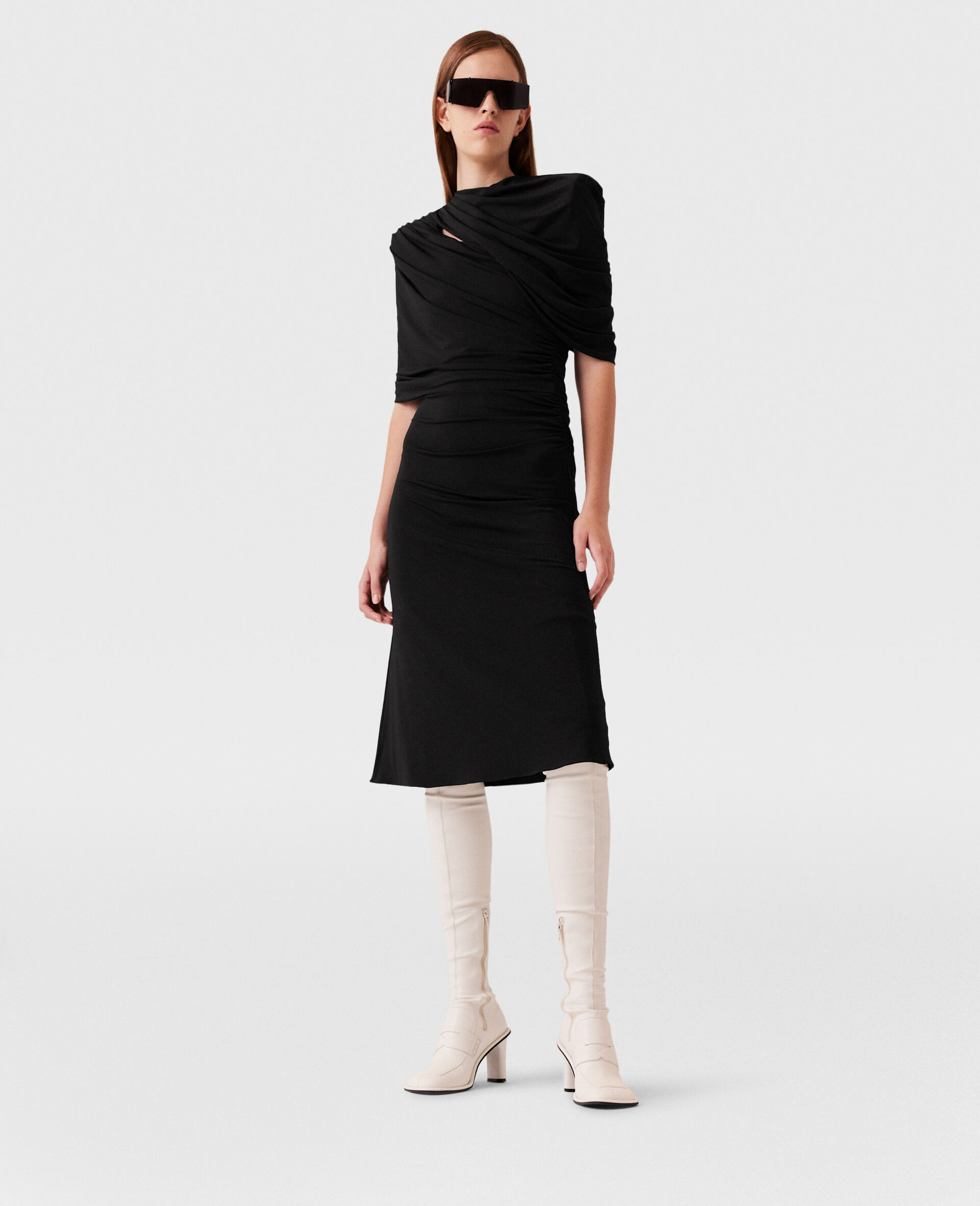 Wrap-Over Midi Dress-Black-model