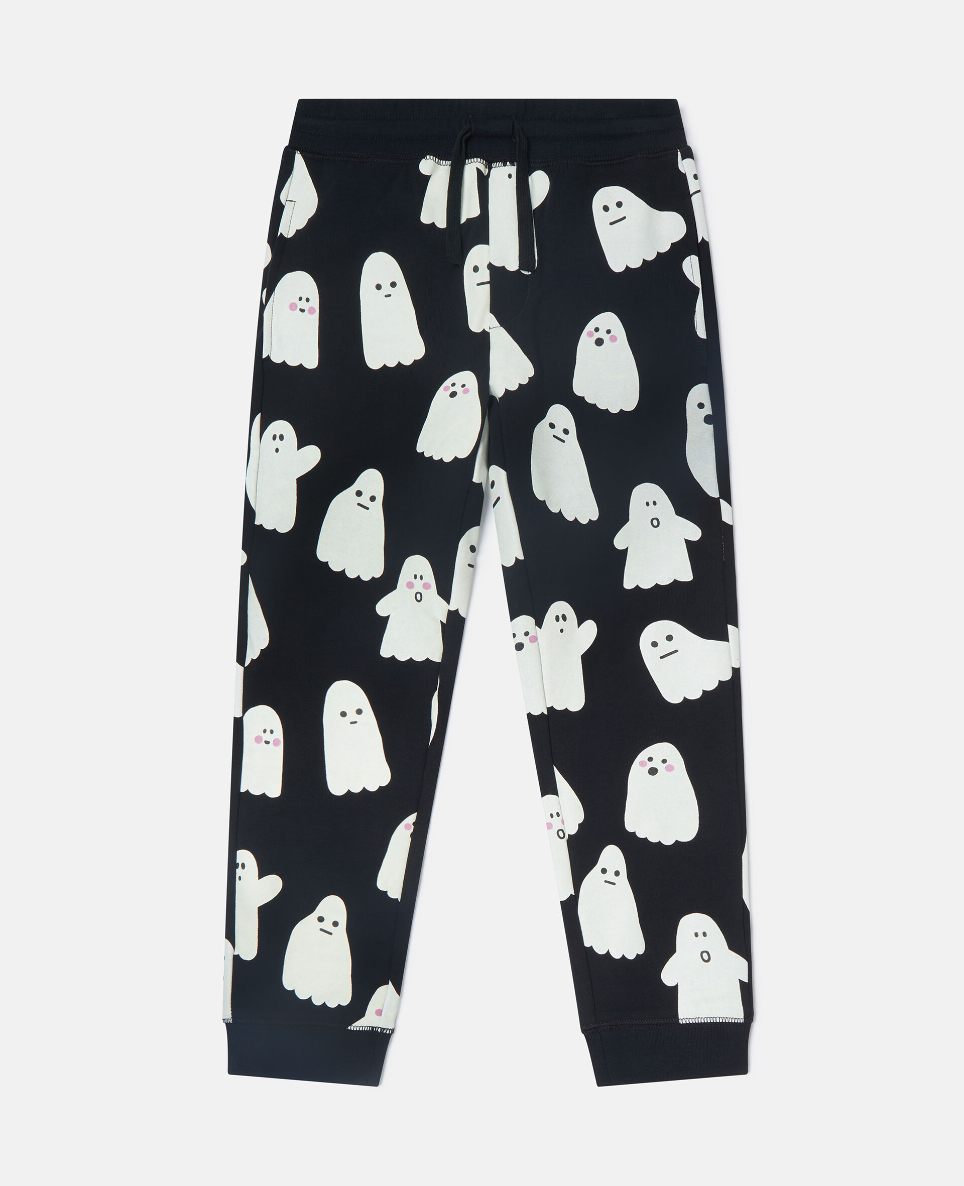Ghost Print Drawstring Joggers-Black-medium
