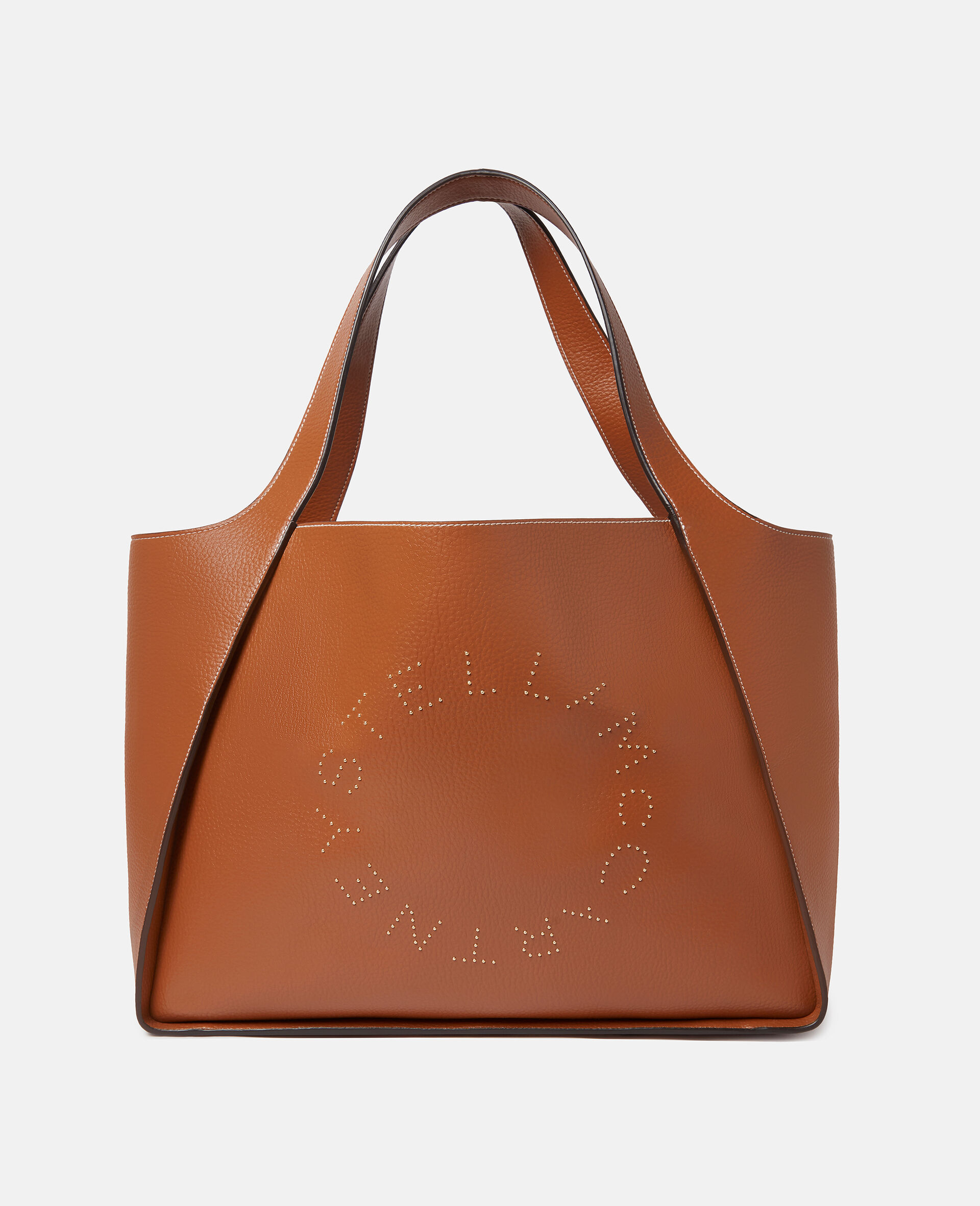 Logo Studded Grainy Alter Mat Tote Bag-Brown-medium