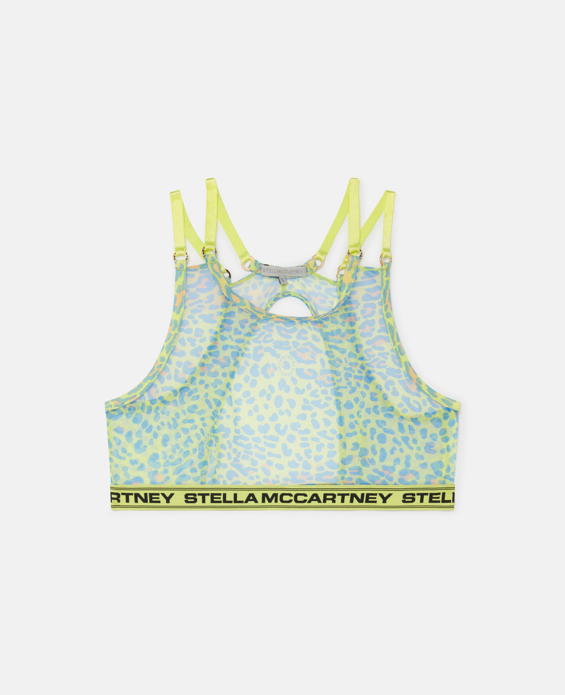 Leopard Print Mesh Sports Bra-Yellow-large image number 0