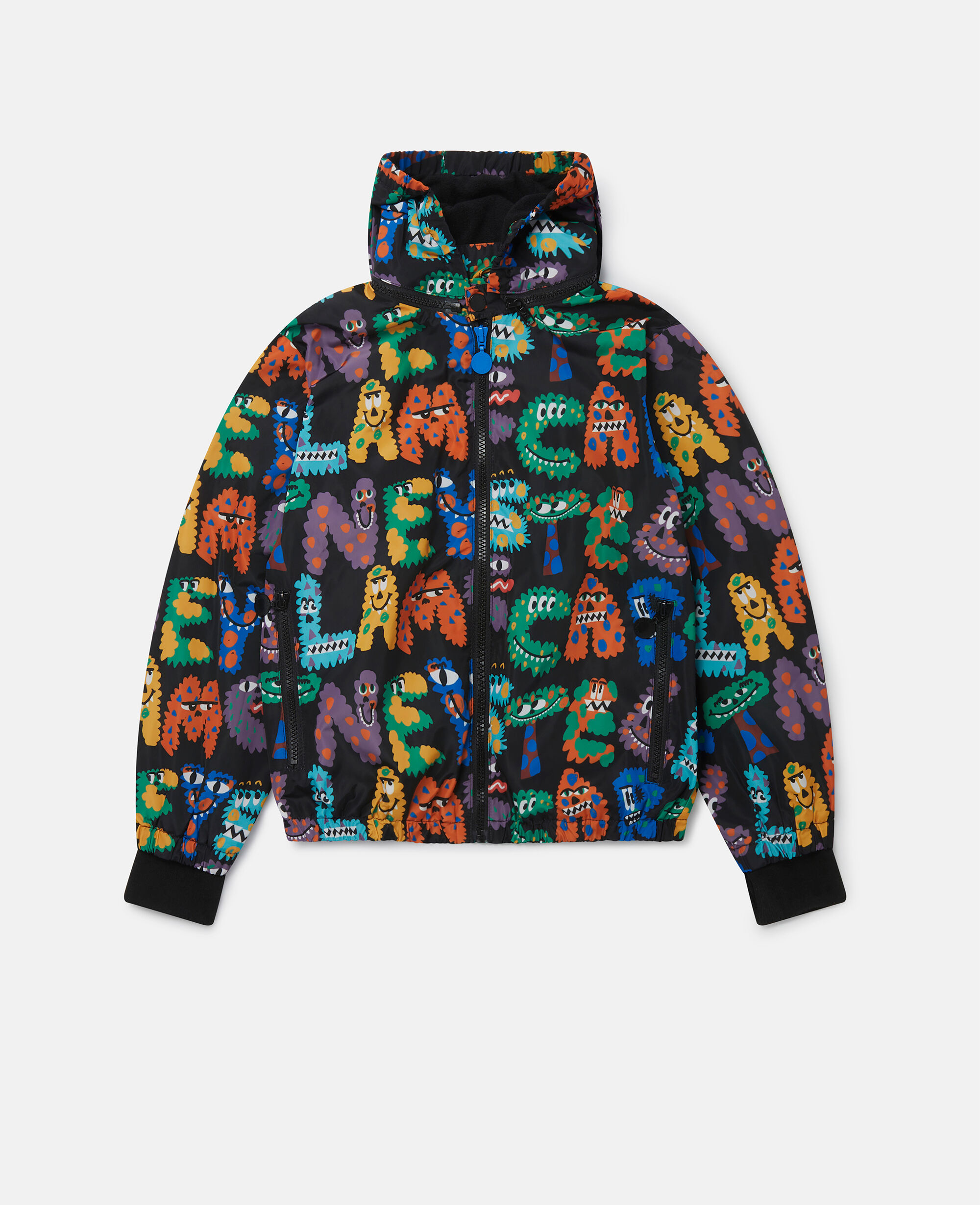 Women Black Multicolour Stella Monster Logo Print Zip Hoodie