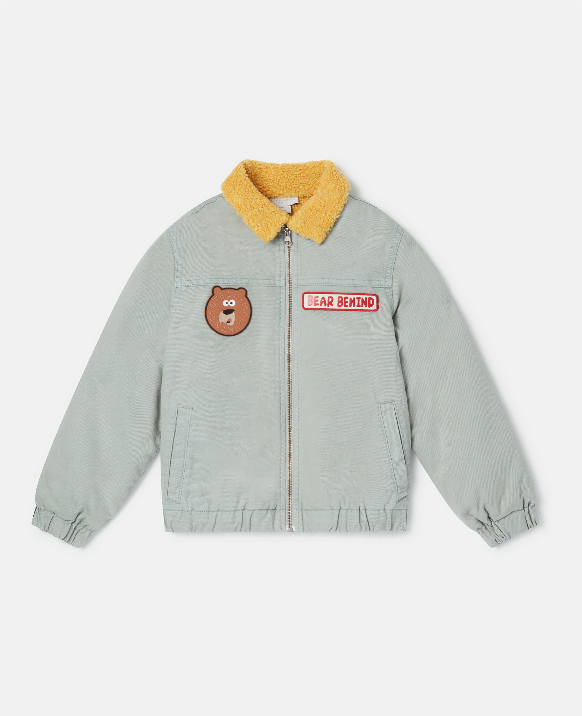 Badge Appliqué Borg Collar Jacket-Green-large image number 0