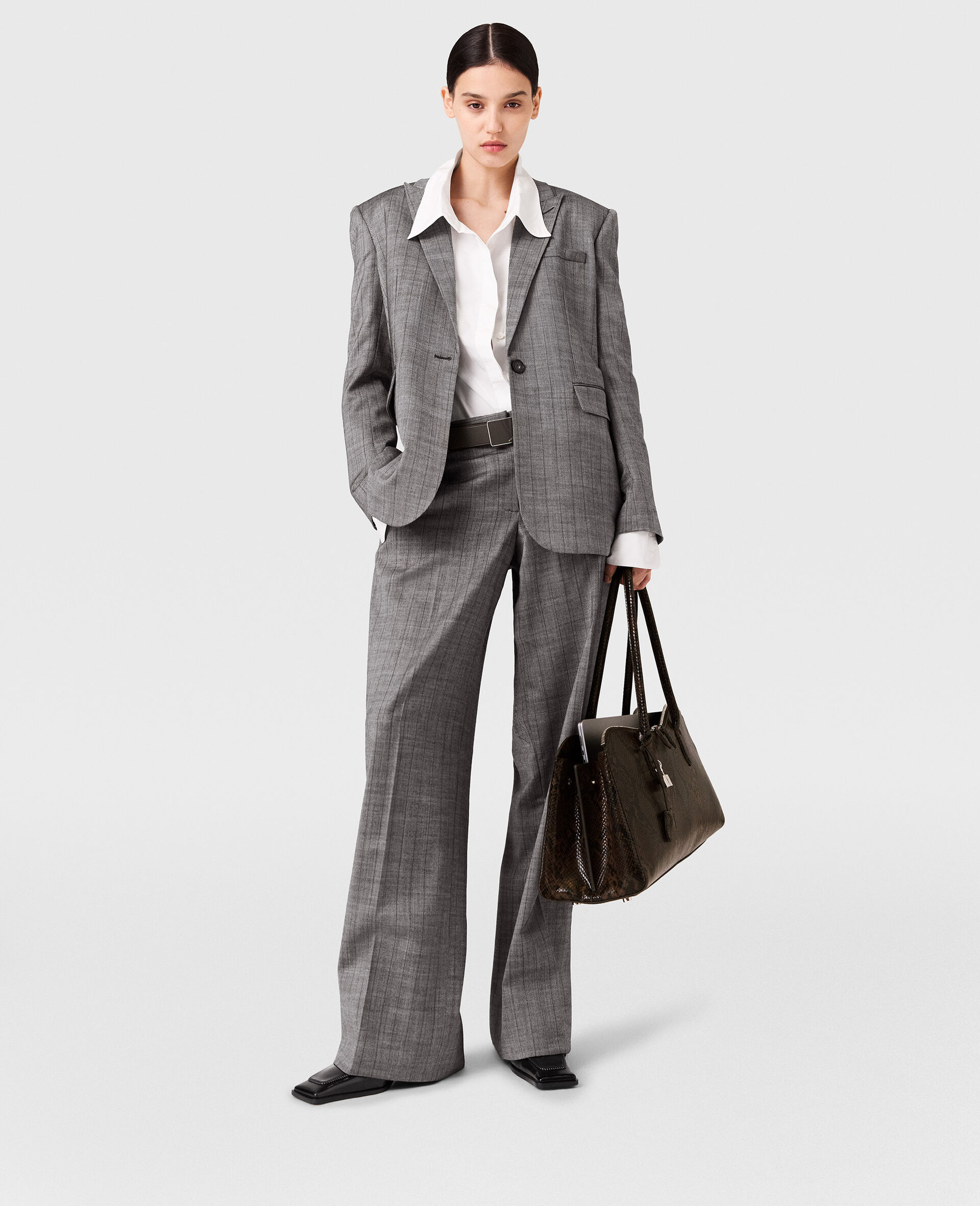 Single-Breasted Pinstripe Jacket-Grey-large image number 5